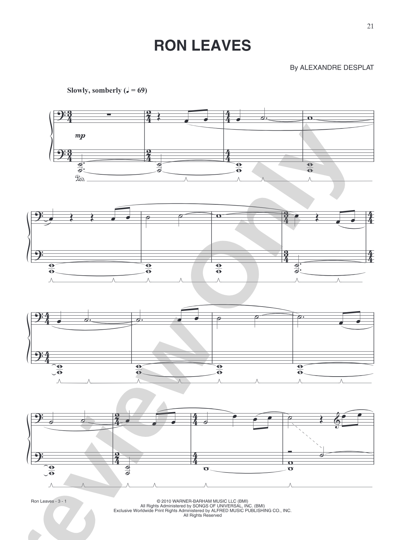 Ron Leaves (from "Harry Potter & The Deathly Hallows: Part 1"): Piano