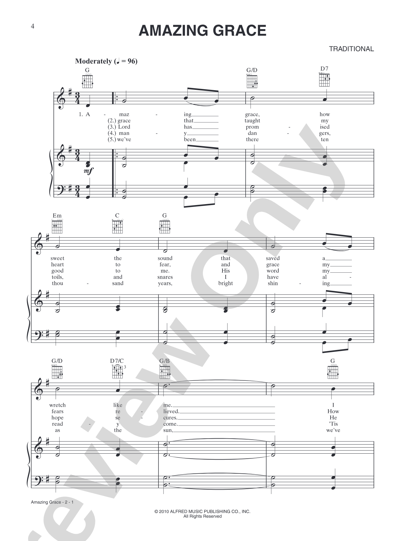 Amazing Grace: Piano/Vocal/Chords