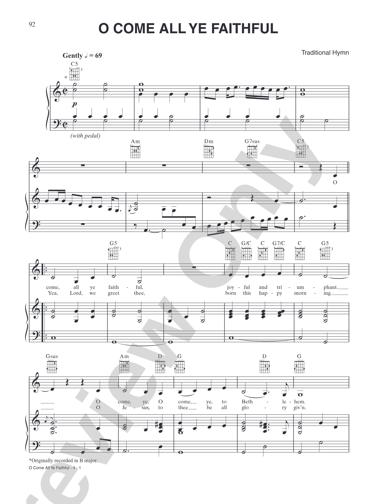 O Come All Ye Faithful: Piano/Vocal/Chords