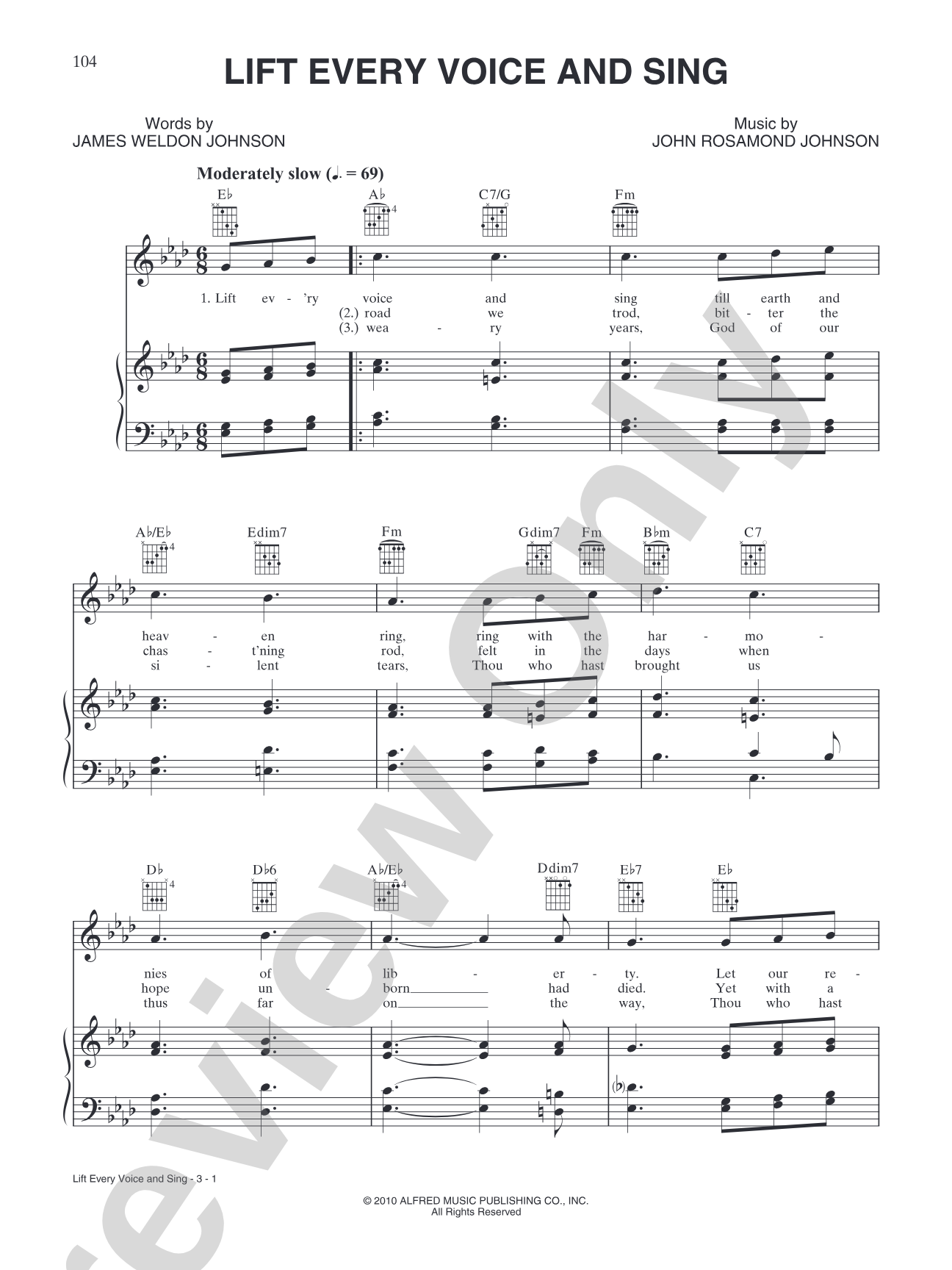 Lift Every Voice and Sing: Piano/Vocal/Chords