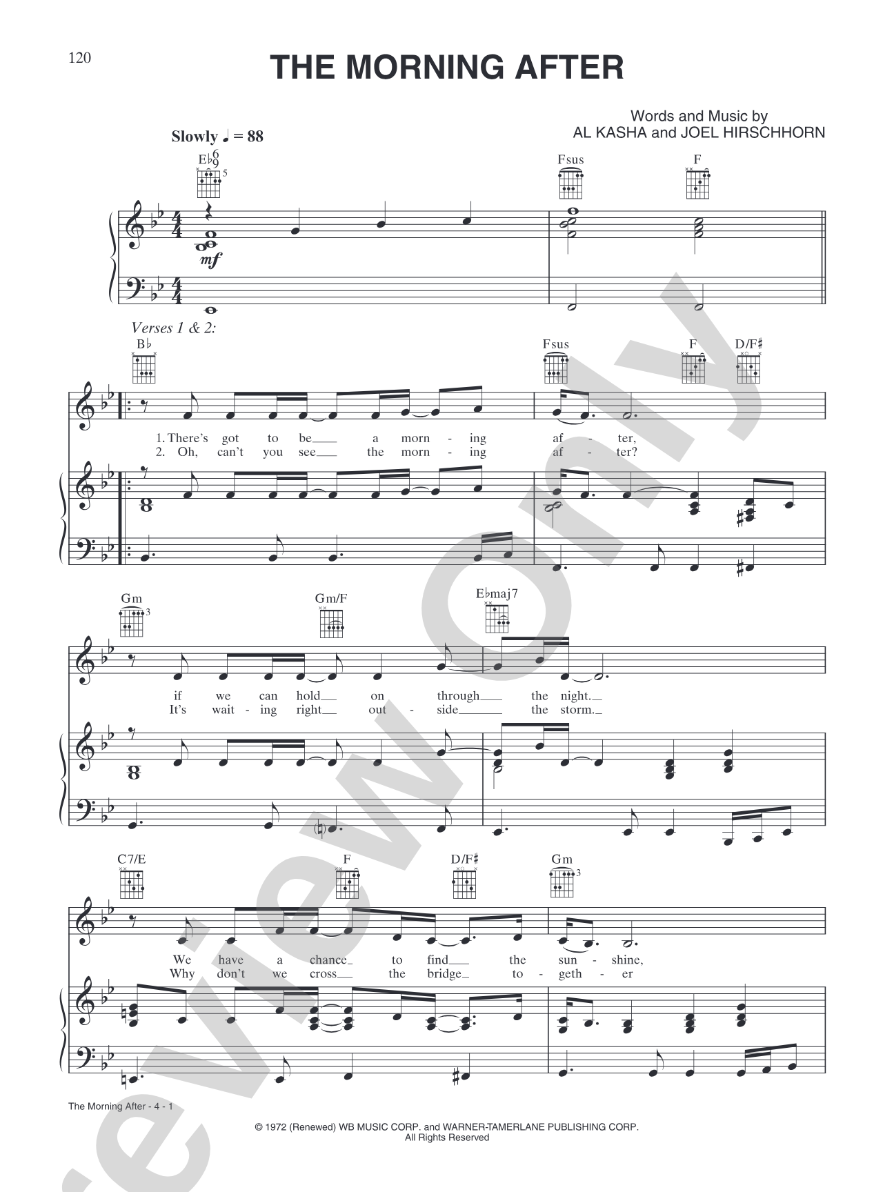 The Morning After (from "The Poseidon Adventure"): Piano/Vocal/Chords