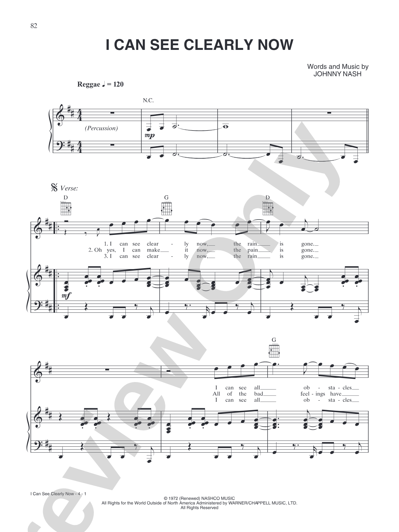 I Can See Clearly Now: Piano/Vocal/Chords
