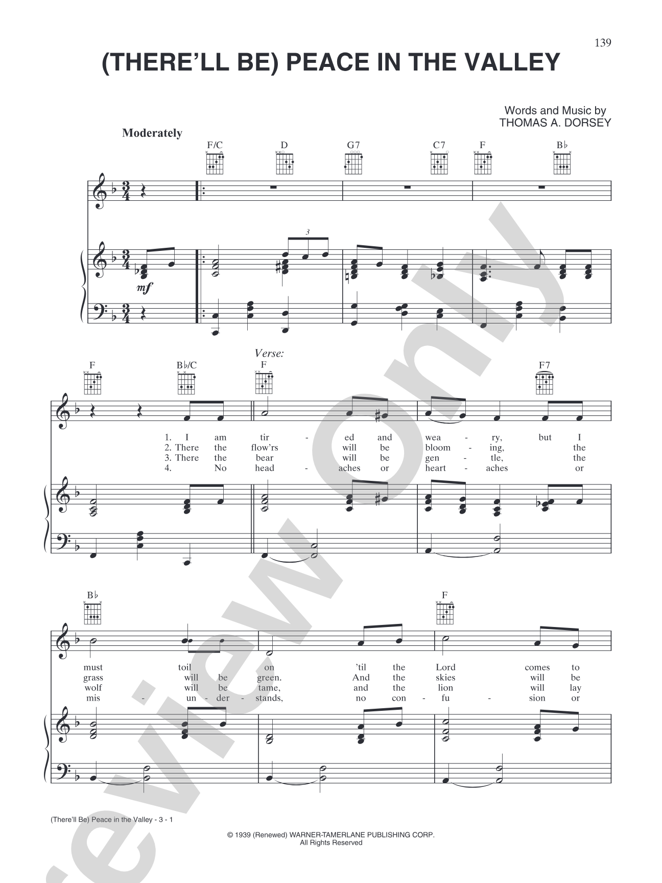 Peace In The Valley: Piano/Vocal/Chords