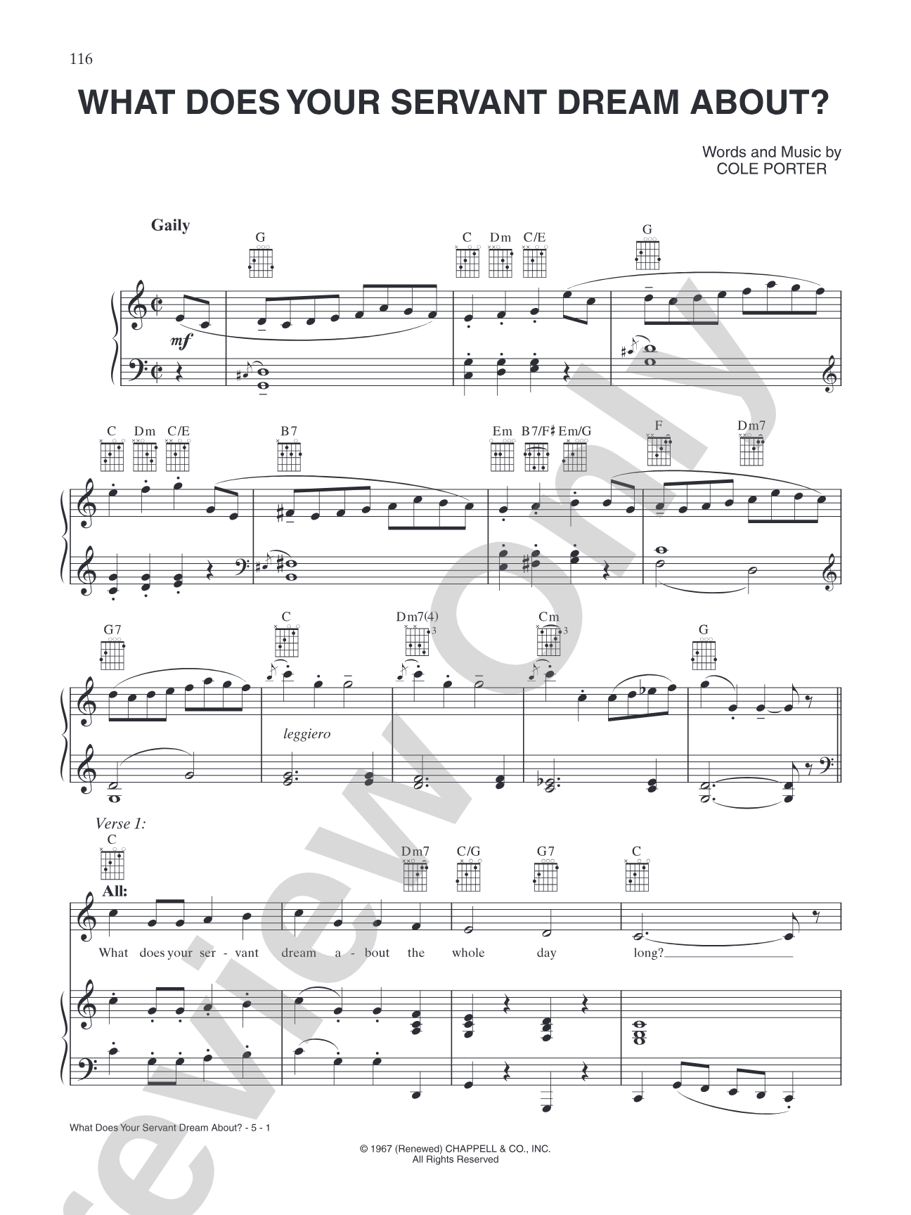 What Does Your Servant Dream About (from "Kiss Me Kate"): Piano/Vocal/Chords