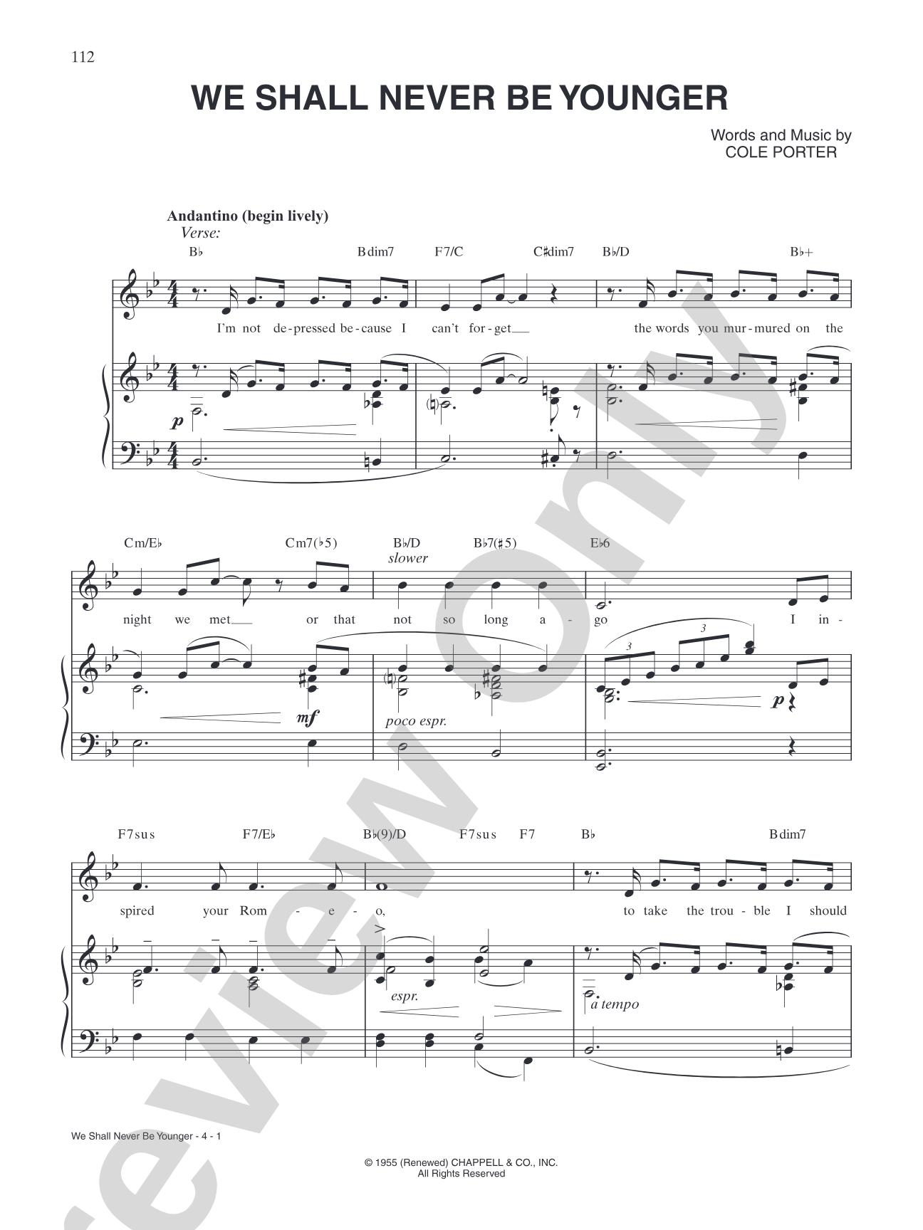 We Shall Never Be Younger (from "Kiss Me Kate"): Piano/Vocal/Chords