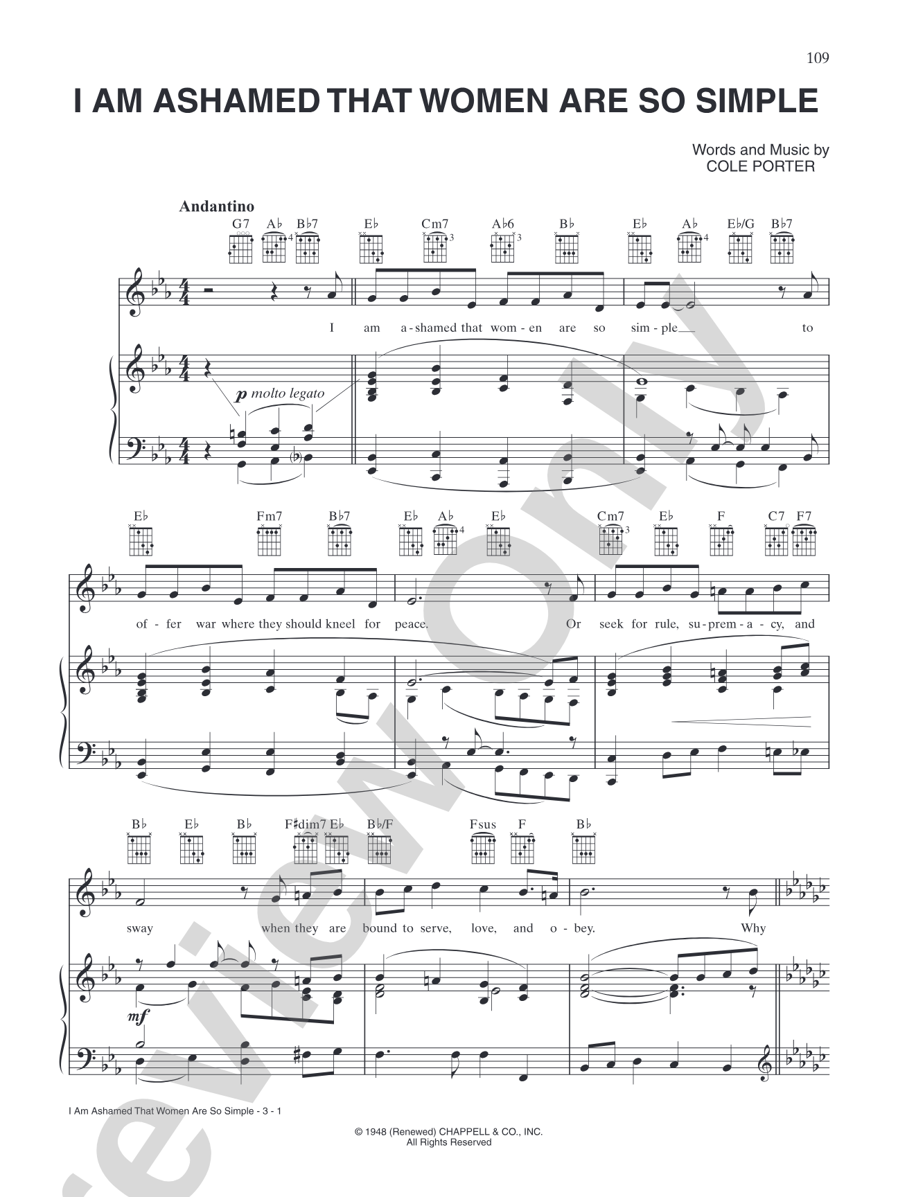 I Am Ashamed That Women Are So Simple (from "Kiss Me Kate"): Piano/Vocal/Chords