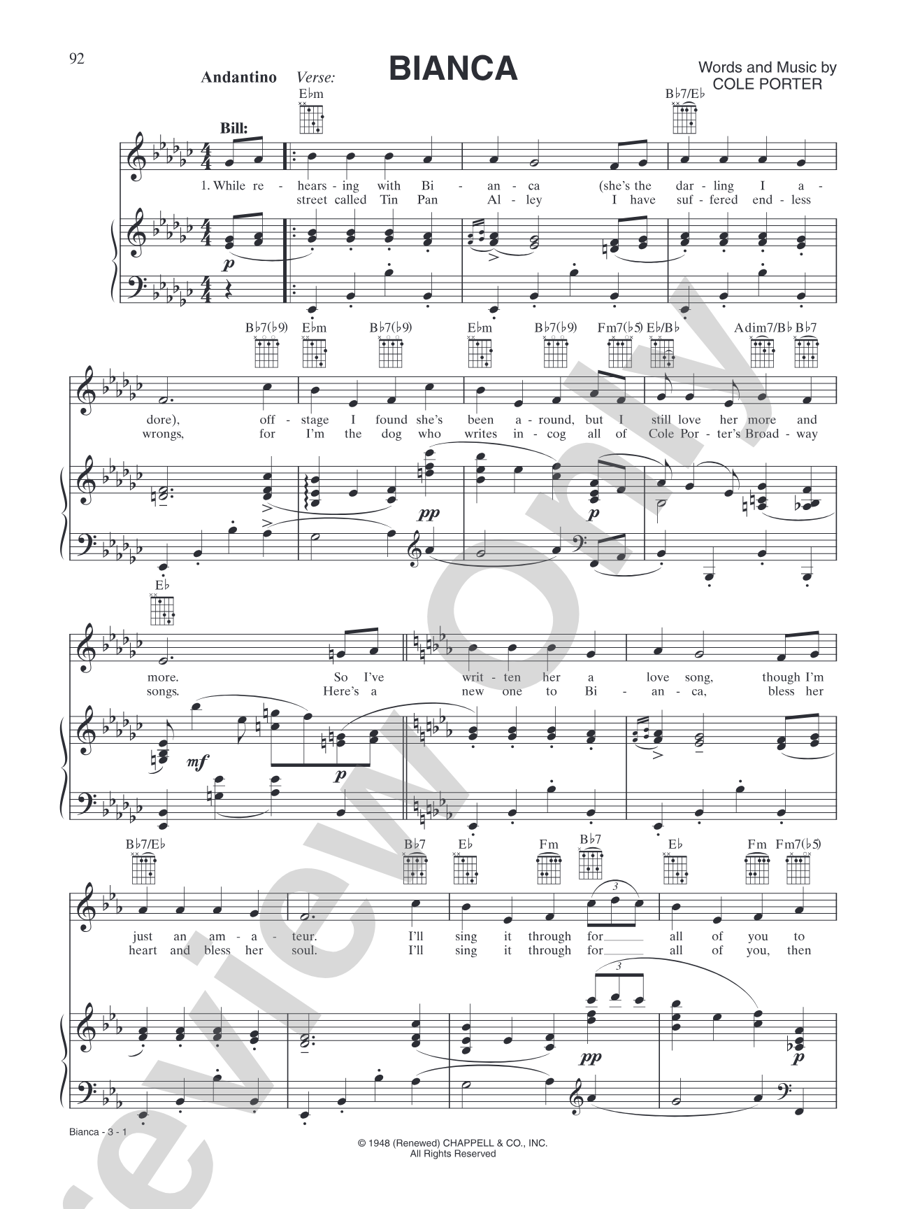 Bianca (from "Kiss Me Kate"): Piano/Vocal/Chords