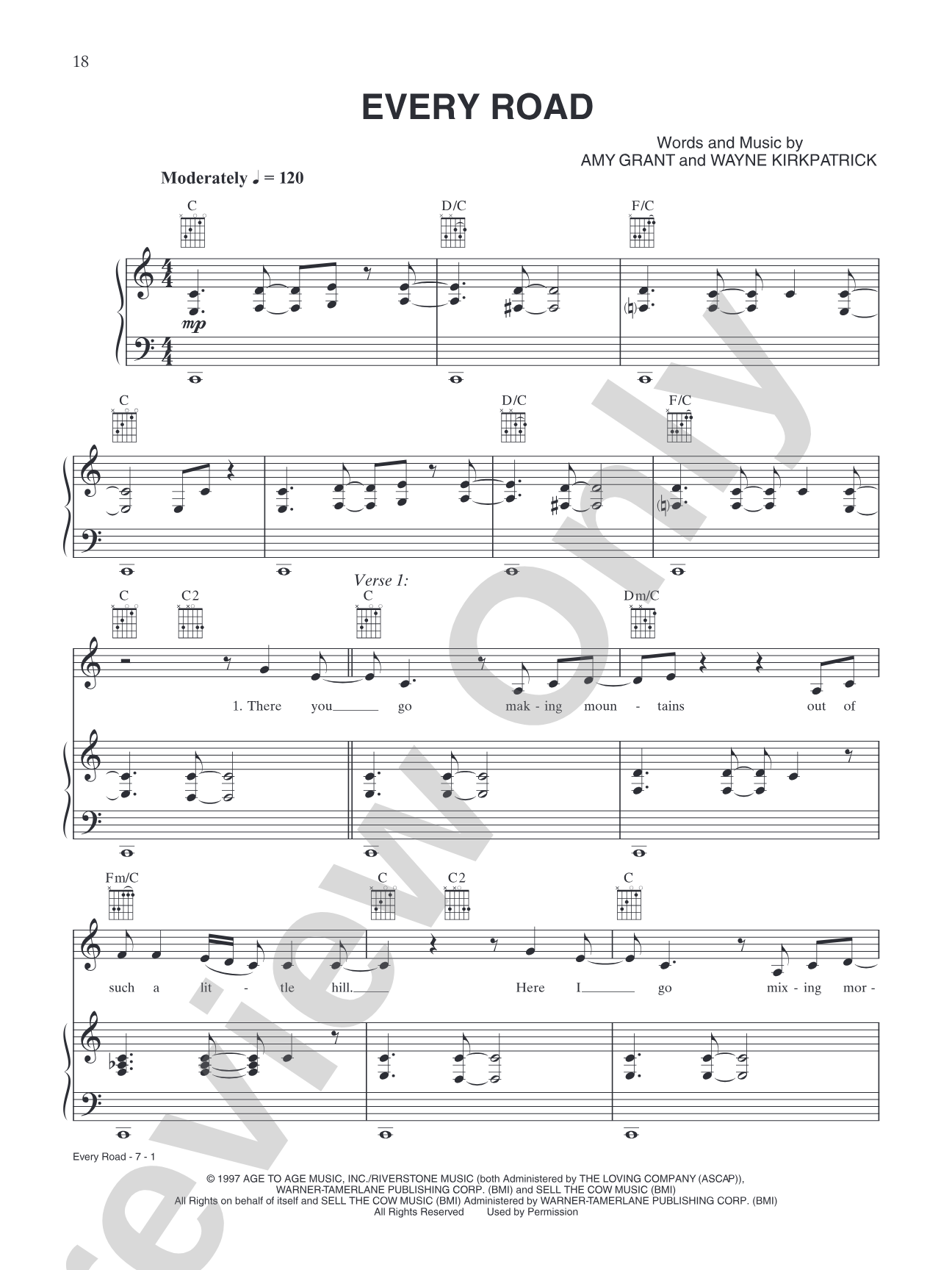 Every Road: Piano/Vocal/Chords