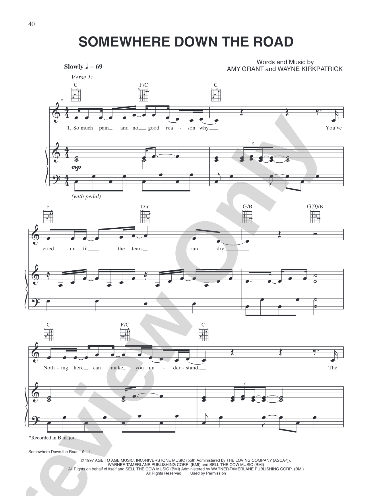 Somewhere Down The Road: Piano/Vocal/Chords