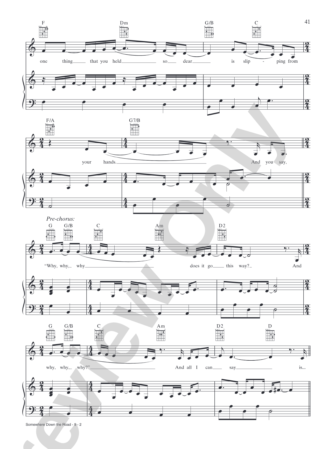 Somewhere Down The Road: Piano/Vocal/Chords