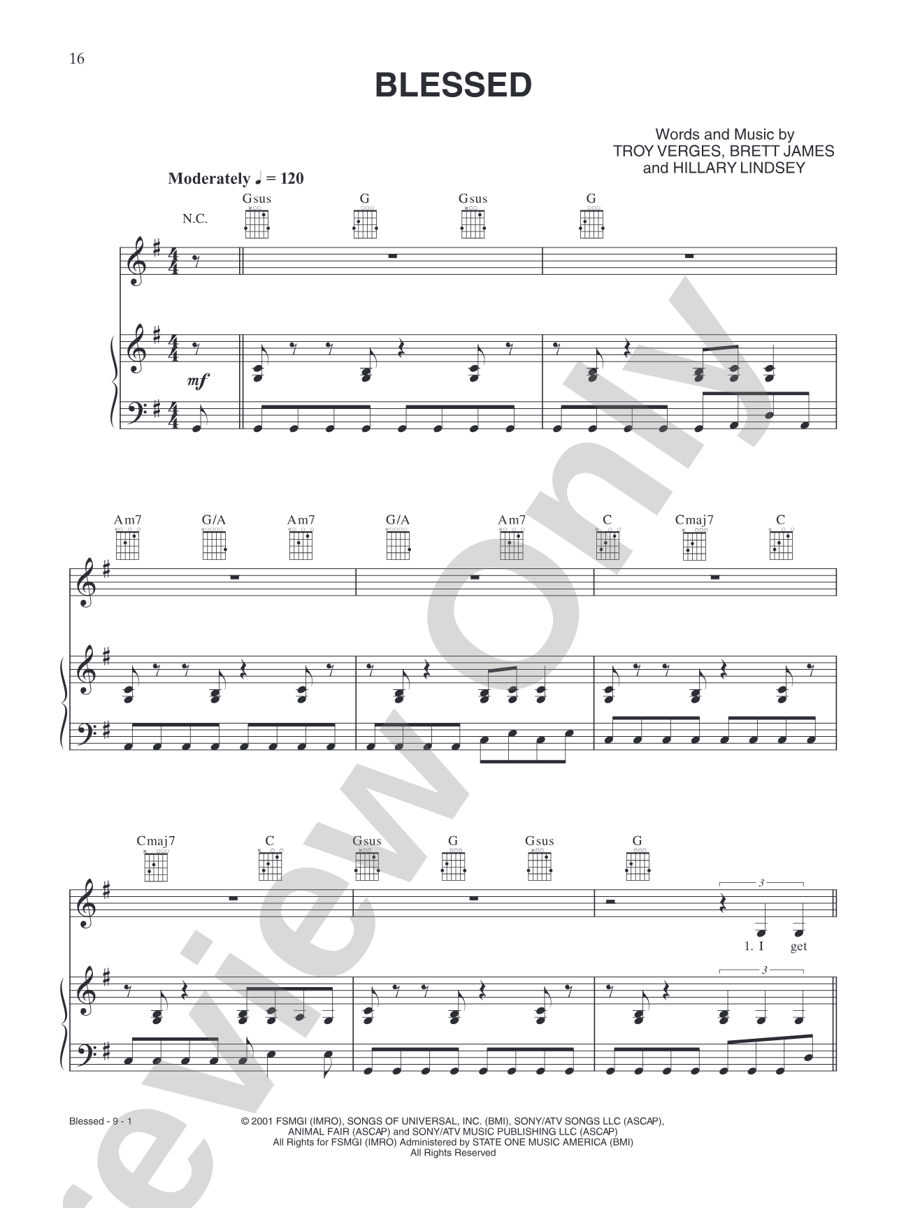 Blessed: Piano/Vocal/Chords