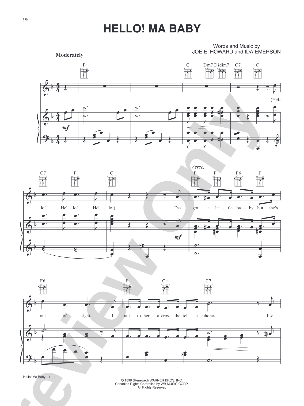 Hello! Ma Baby (from "Merrie Melodies & Looney Tunes"): Piano/Vocal/Chords