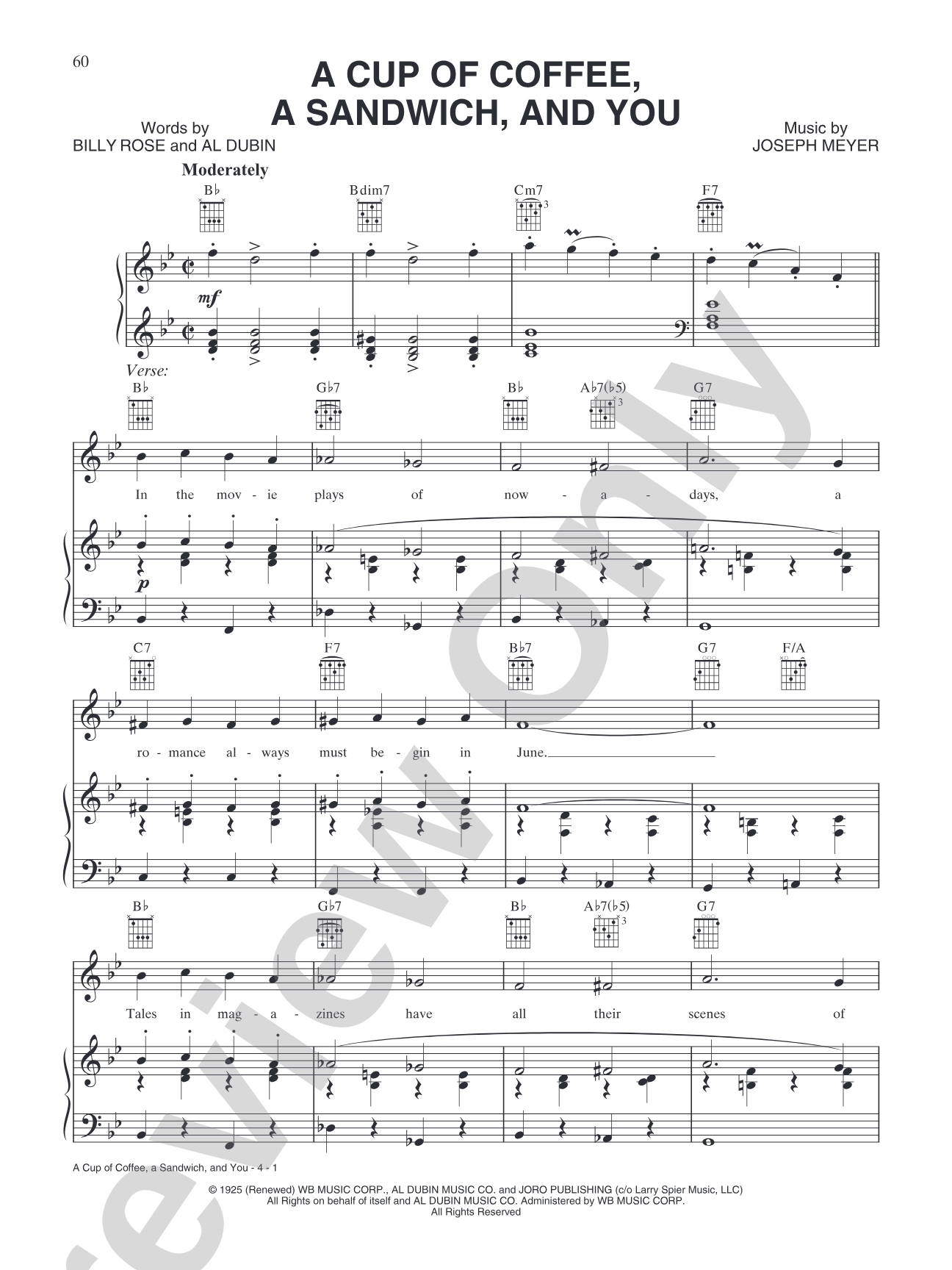 A Cup of Coffee, a Sandwich, and You (from "Merrie Melodies & Looney Tunes"): Piano/Vocal/Chords