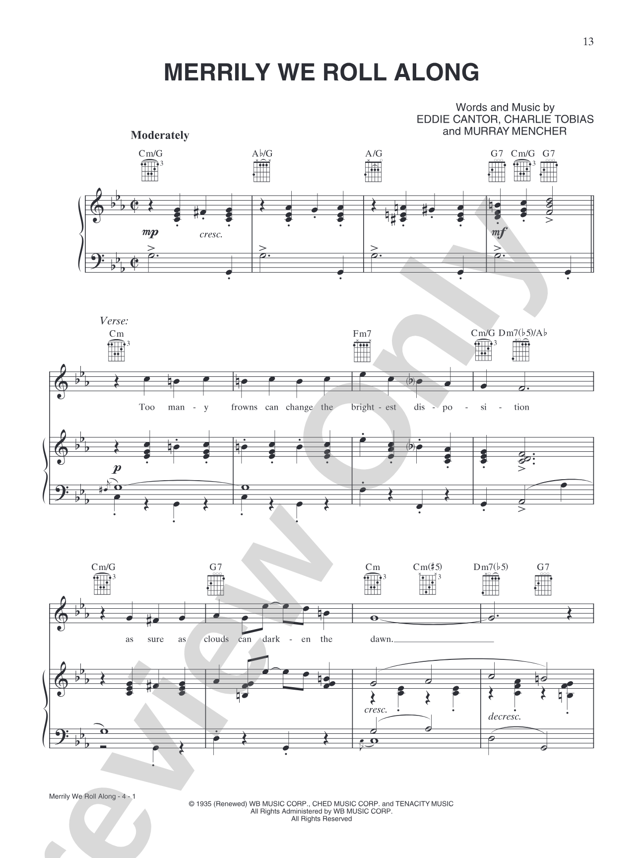 Merrily We Roll Along (from "Merrie Melodies & Looney Tunes"): Piano/Vocal/Chords
