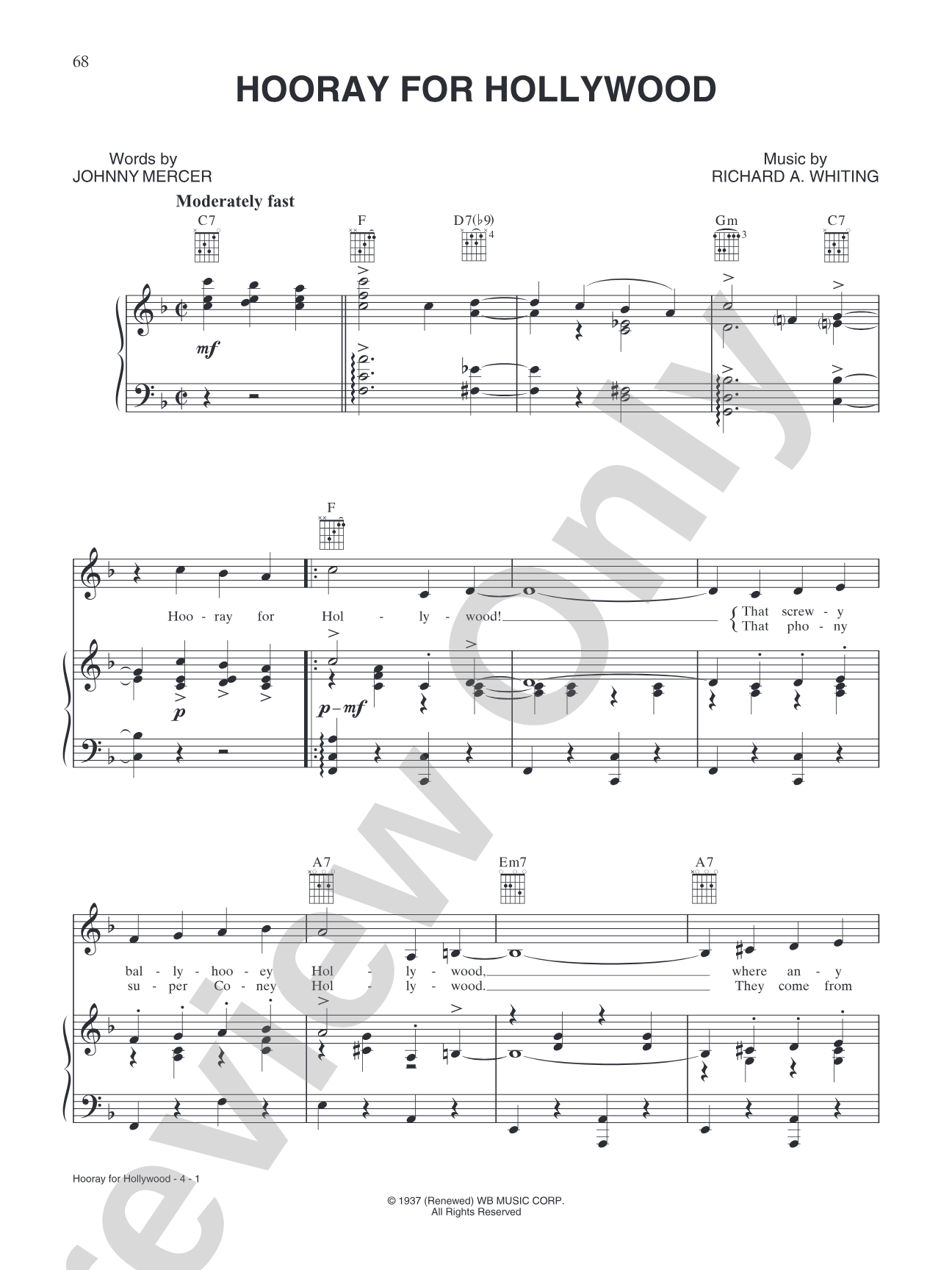 Hooray for Hollywood (from "Merrie Melodies & Looney Tunes"): Piano/Vocal/Chords