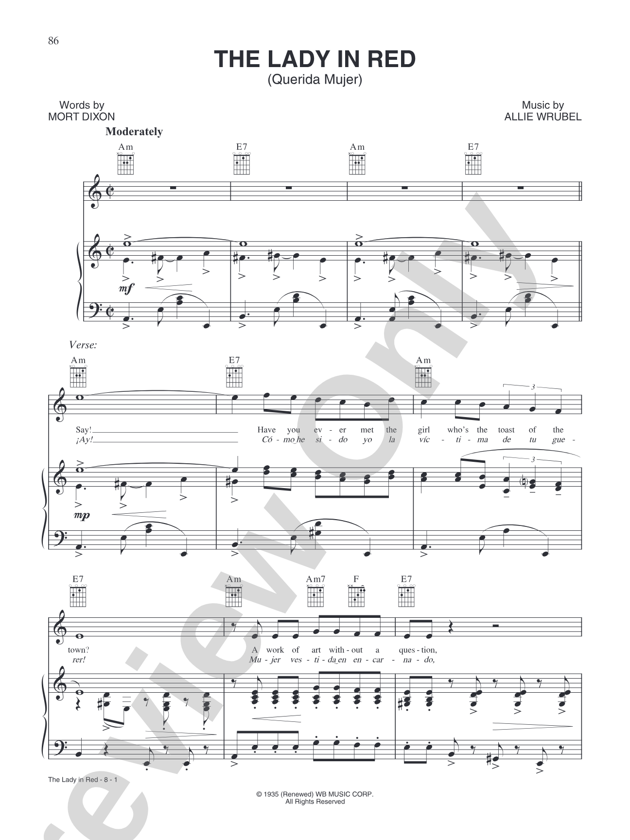 The Lady In Red (from "Merrie Melodies & Looney Tunes"): Piano/Vocal/Chords