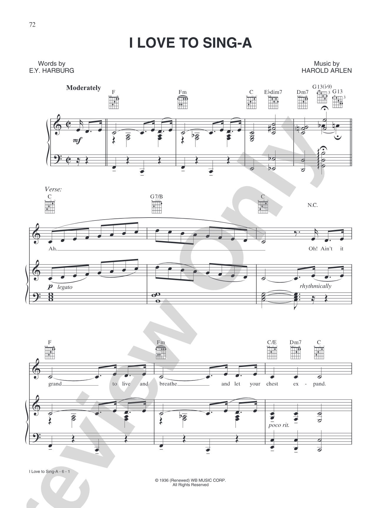 I Love to Sing-A (from "Merrie Melodies & Looney Tunes"): Piano/Vocal/Chords