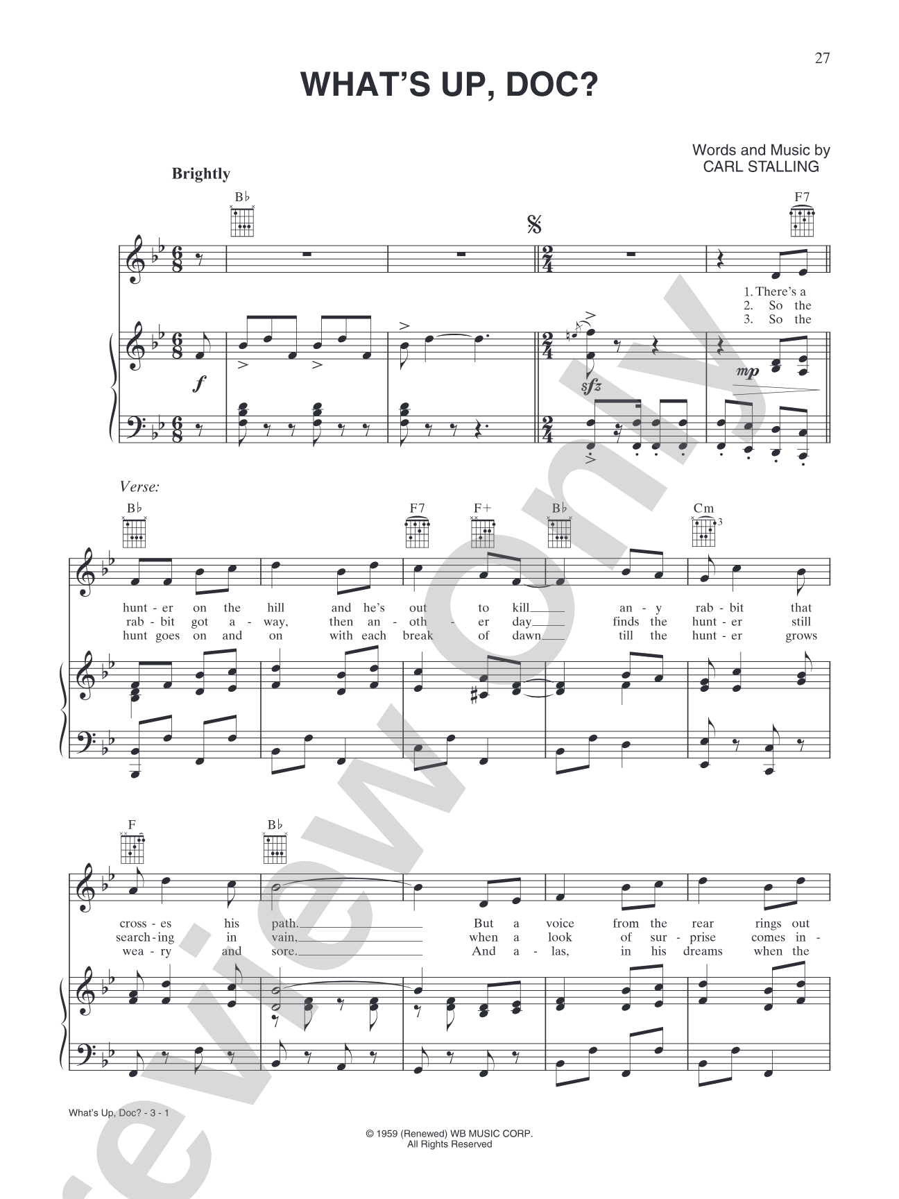 What's Up, Doc? (from "The Bugs Bunny Show"): Piano/Vocal/Chords