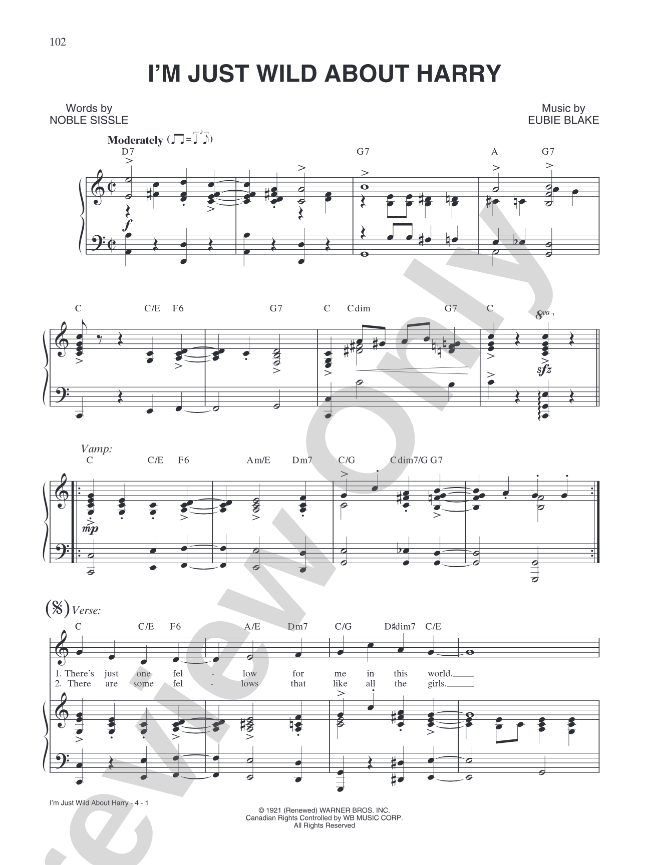 I’m Just Wild About Harry (from "Merrie Melodies & Looney Tunes"): Piano/Vocal/Chords
