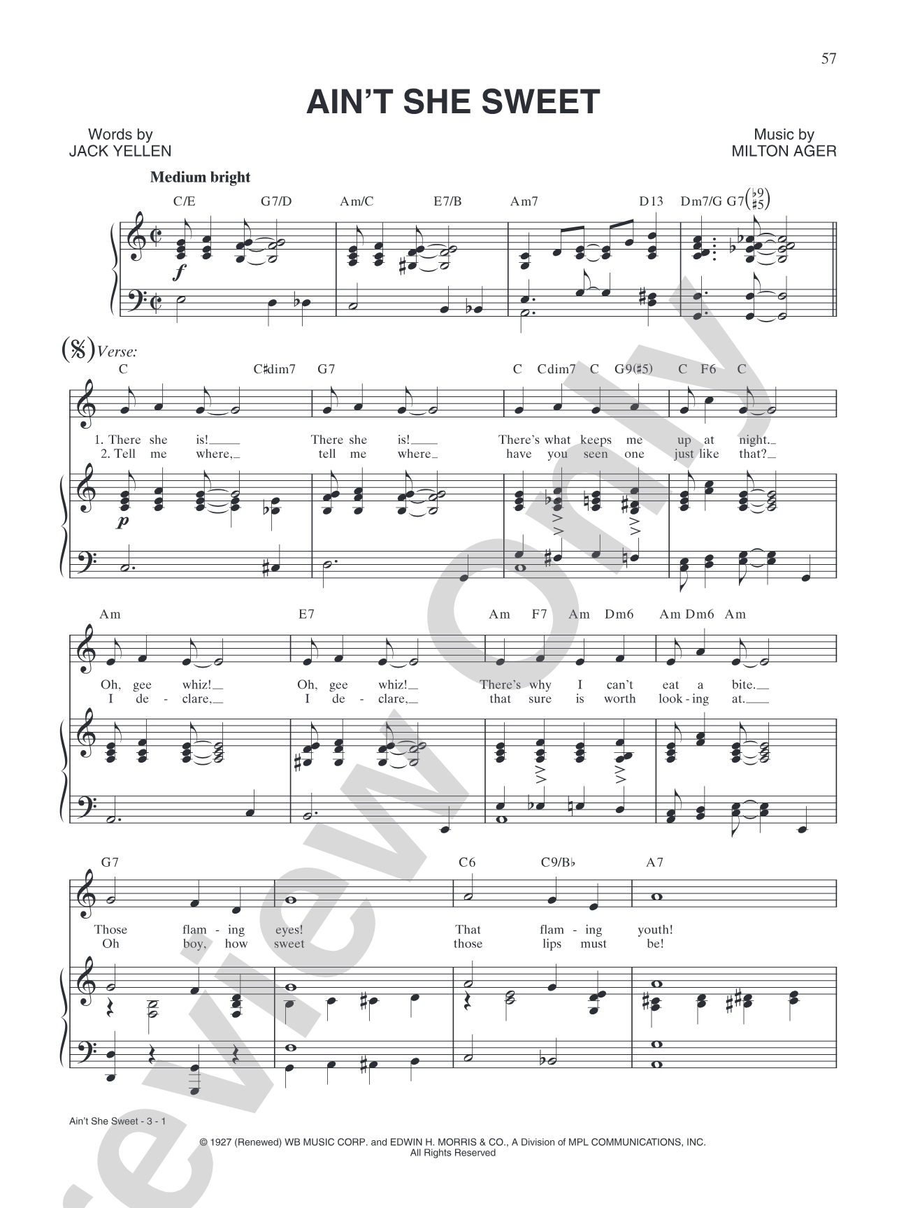 Ain't She Sweet (from "Merrie Melodies & Looney Tunes"): Piano/Vocal/Chords