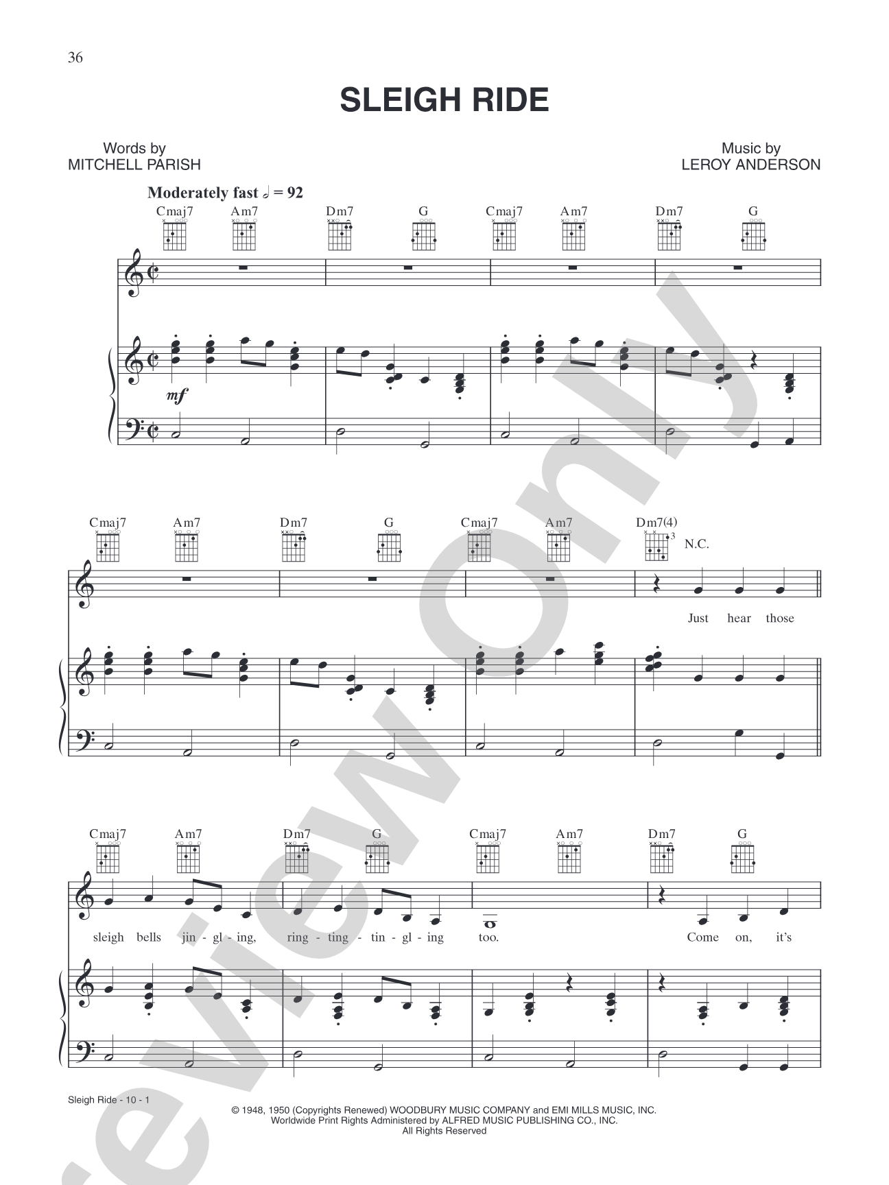 Sleigh Ride: Piano/Vocal/Chords