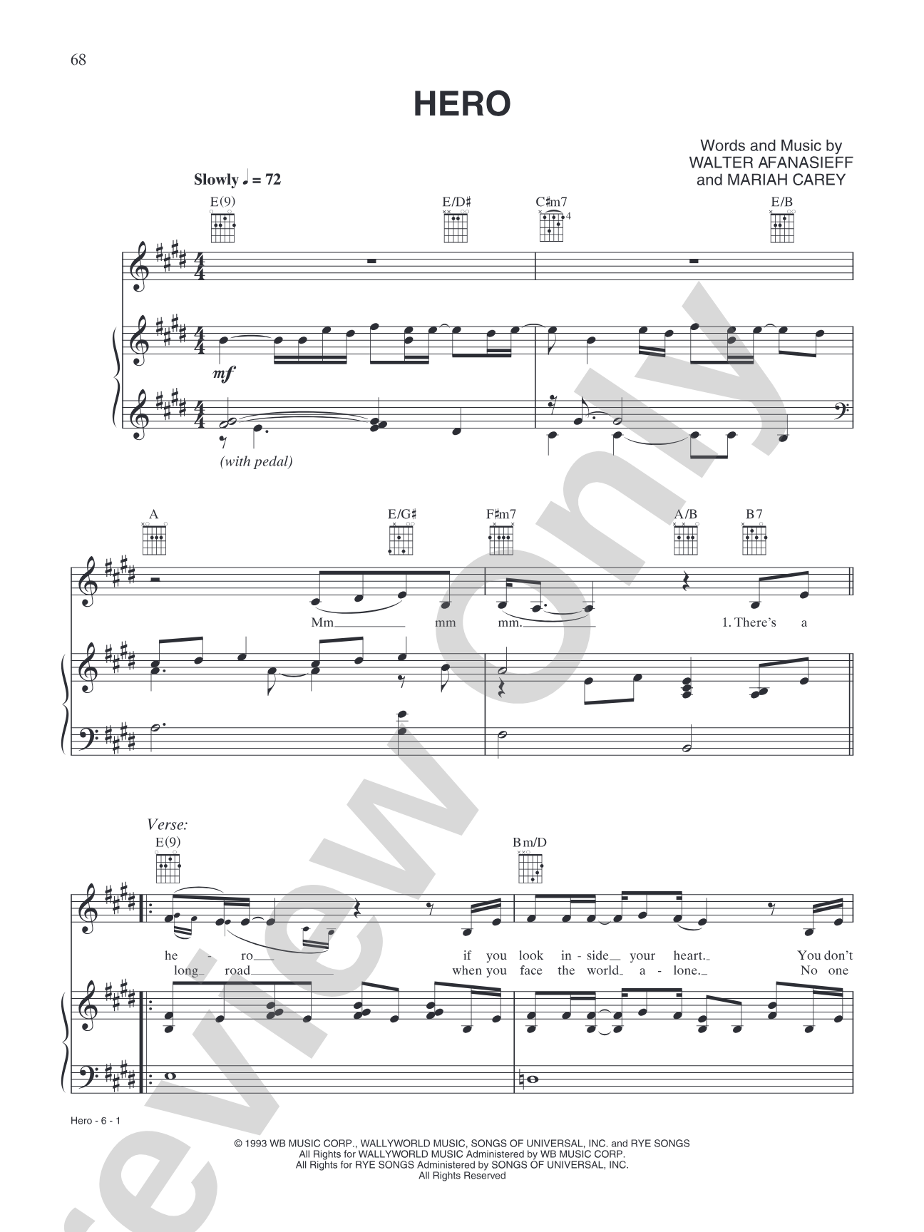 Hero: Piano/Vocal/Chords