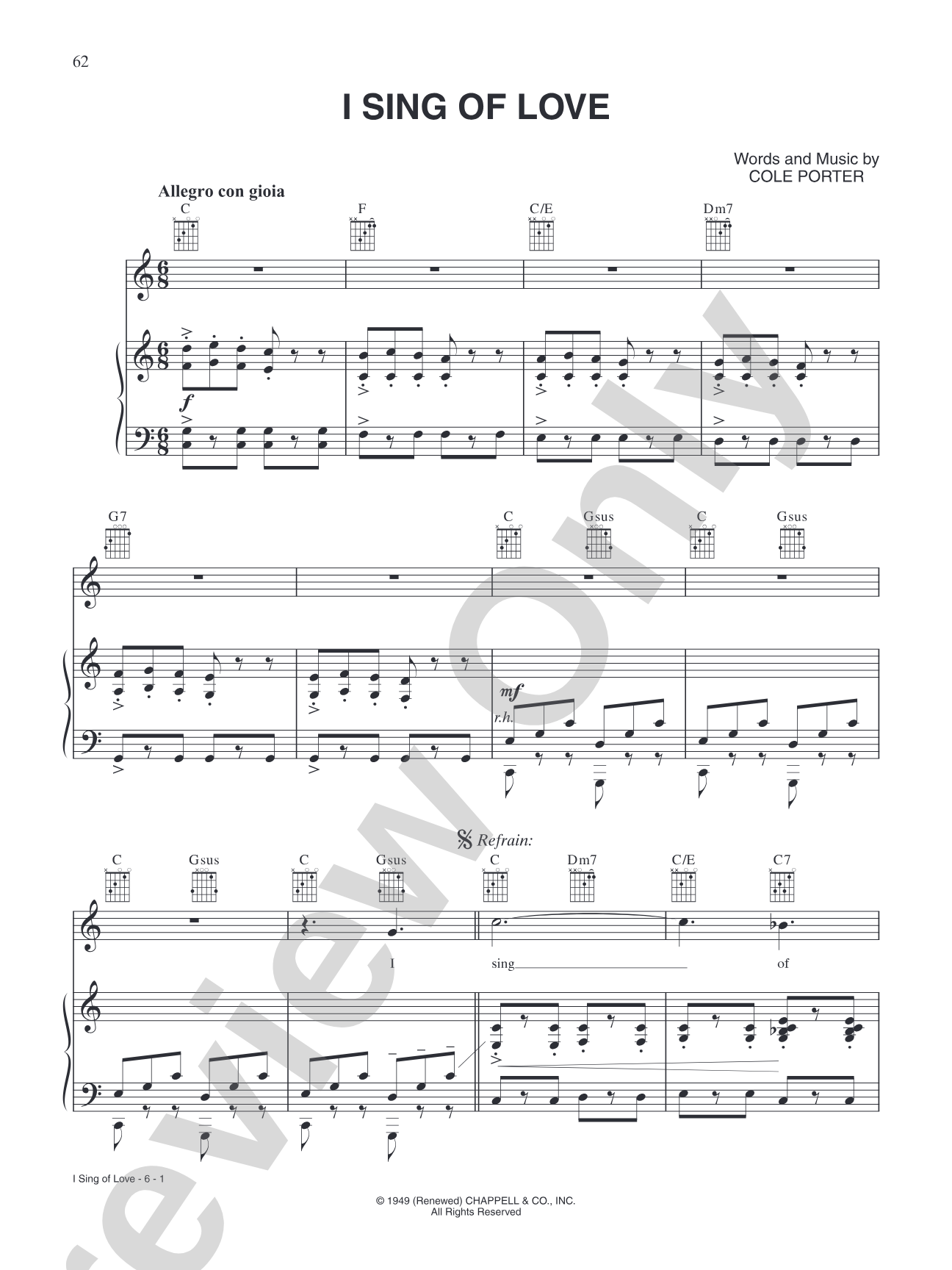 I Sing of Love (from "Kiss Me Kate"): Piano/Vocal/Chords