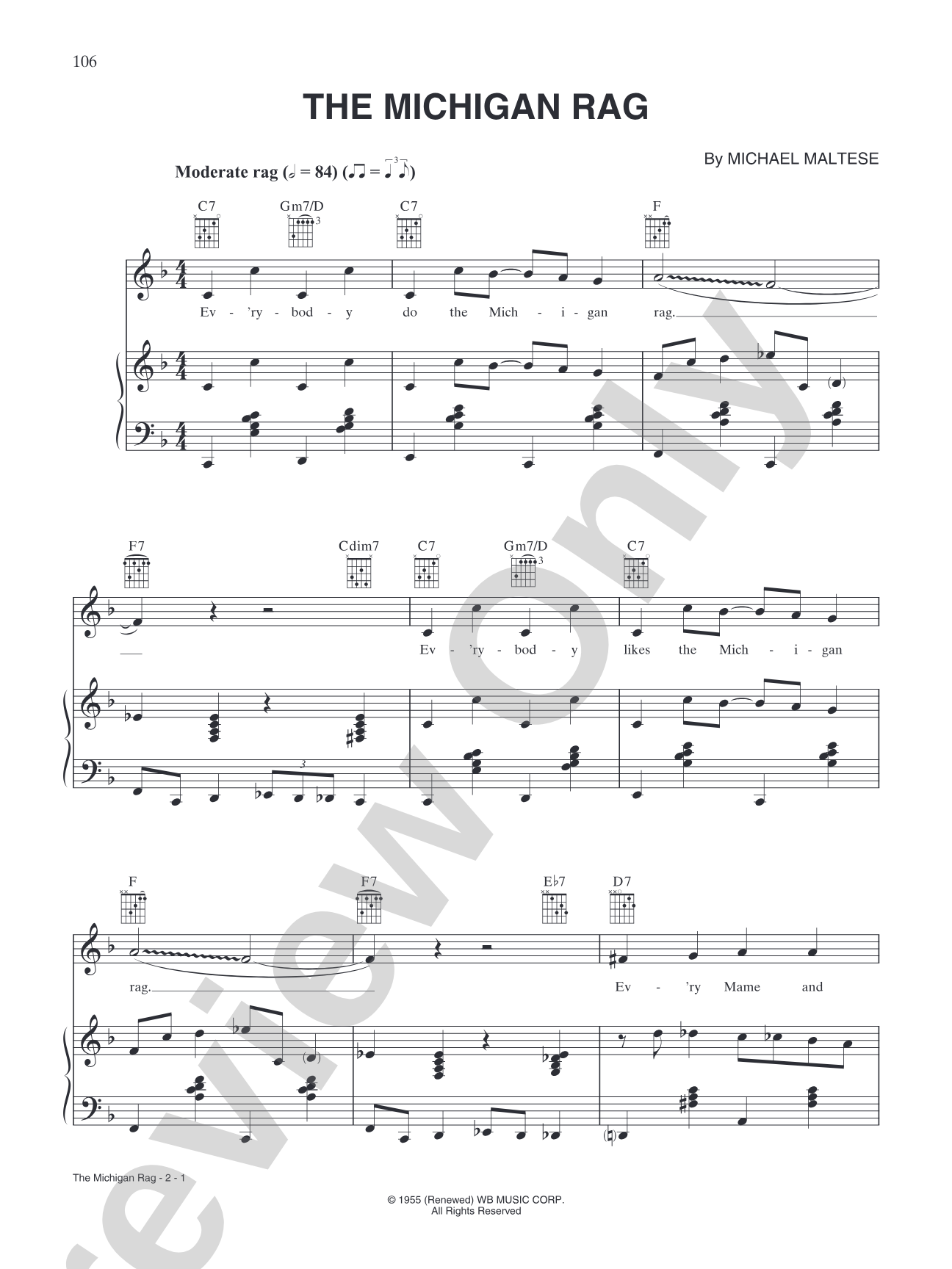 The Michigan Rag (from "Merrie Melodies & Looney Tunes"): Piano/Vocal/Chords