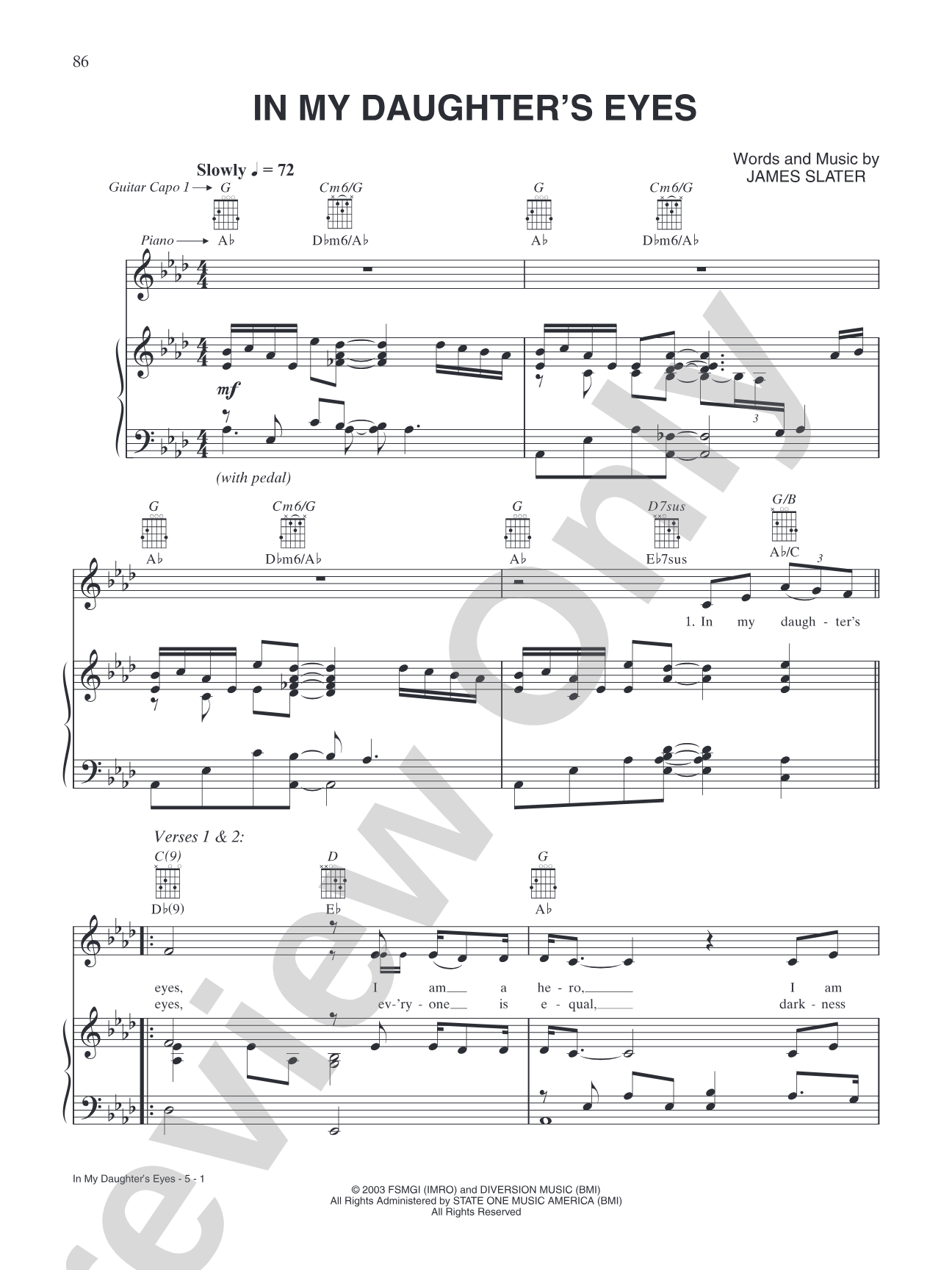 In My Daughter's Eyes: Piano/Vocal/Chords