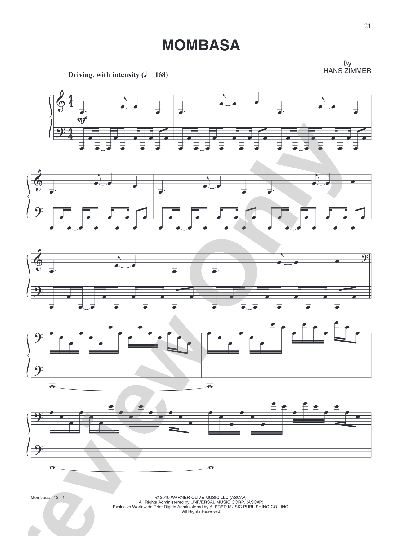 Mombasa (from "Inception"): Piano