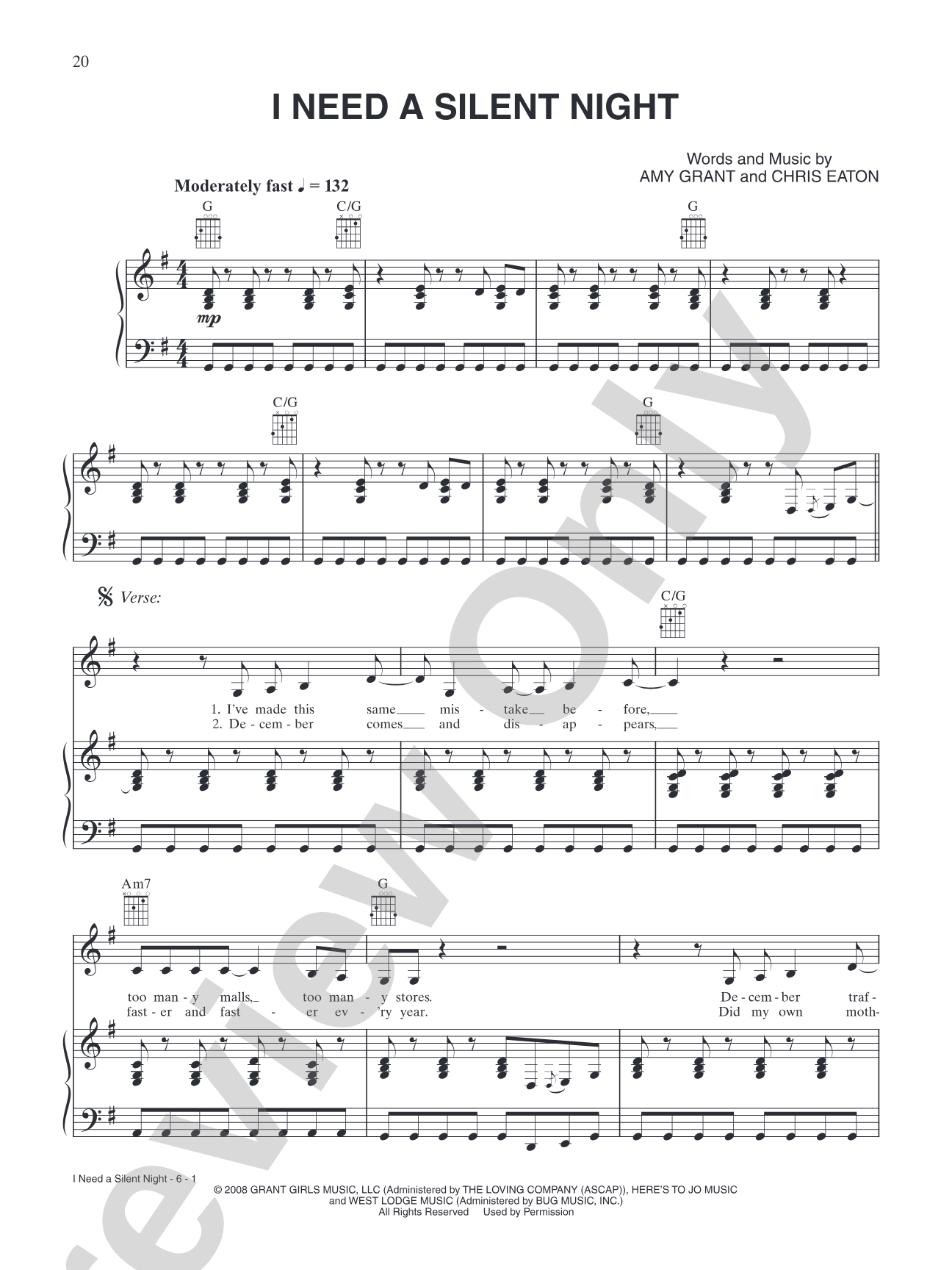 I Need A Silent Night: Piano/Vocal/Chords