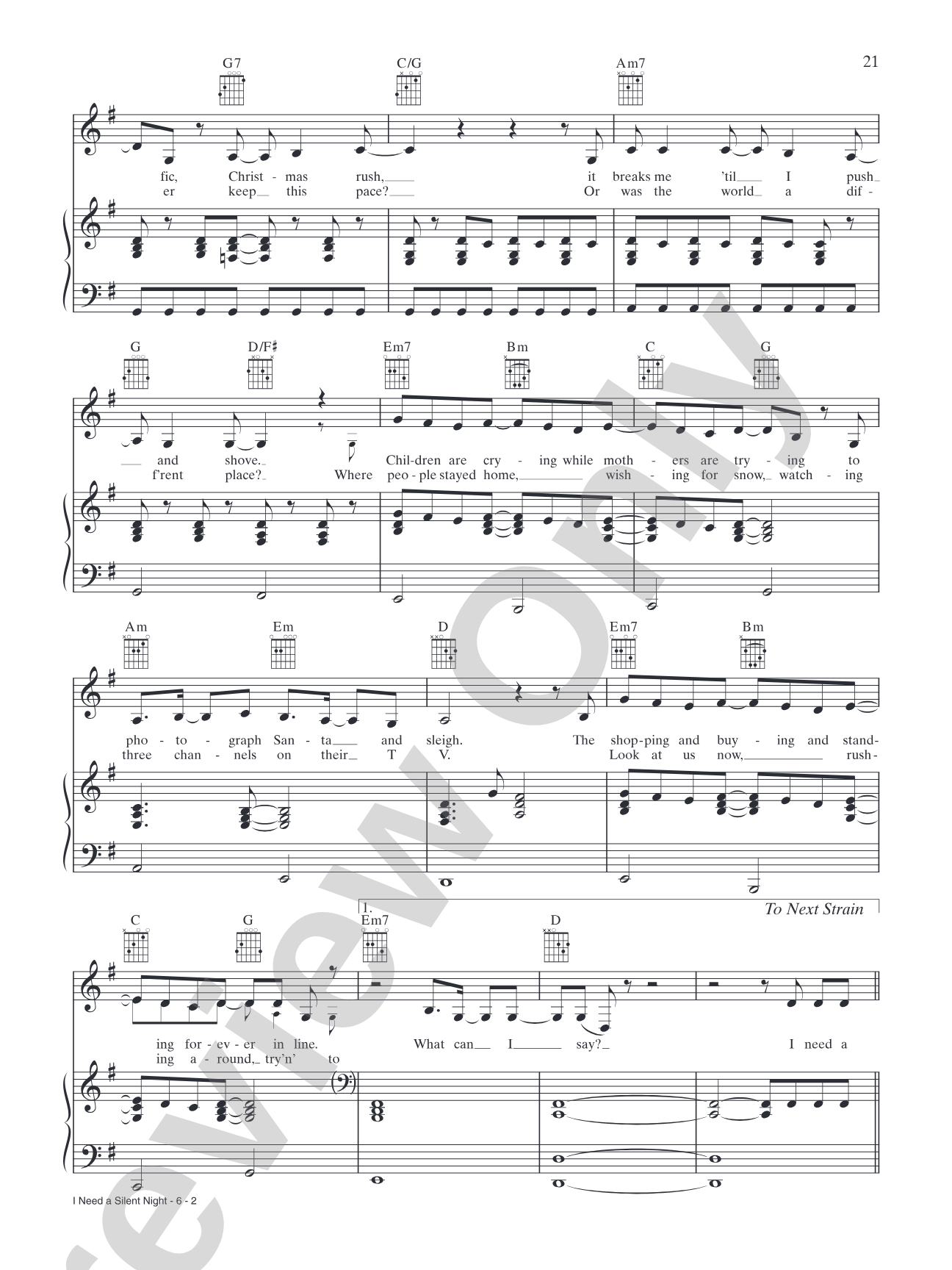 I Need A Silent Night: Piano/Vocal/Chords