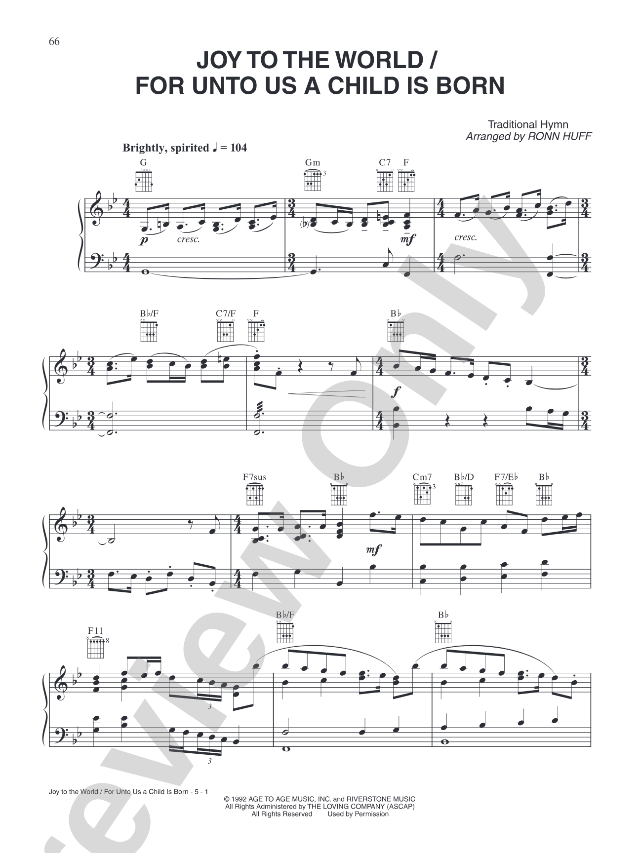 Joy to the World / For Unto Us a Child is Born: Piano/Vocal/Chords