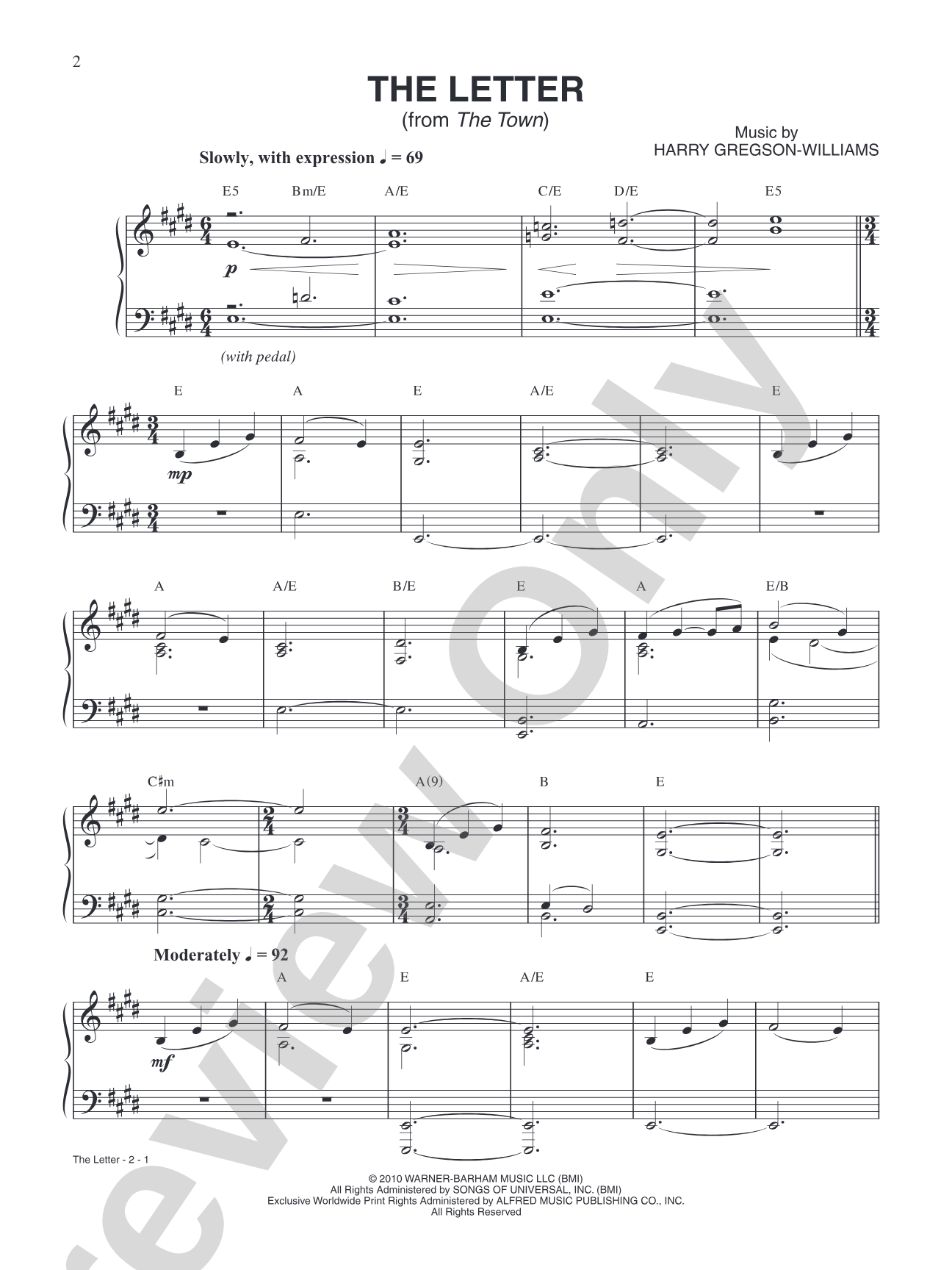 The Letter (from "The Town"): Piano