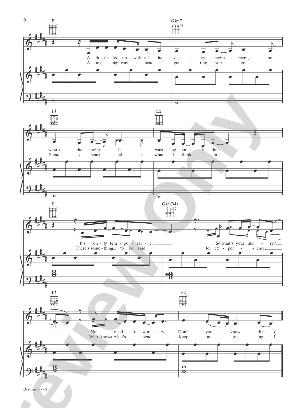 Overnight: Piano/Vocal/Chords