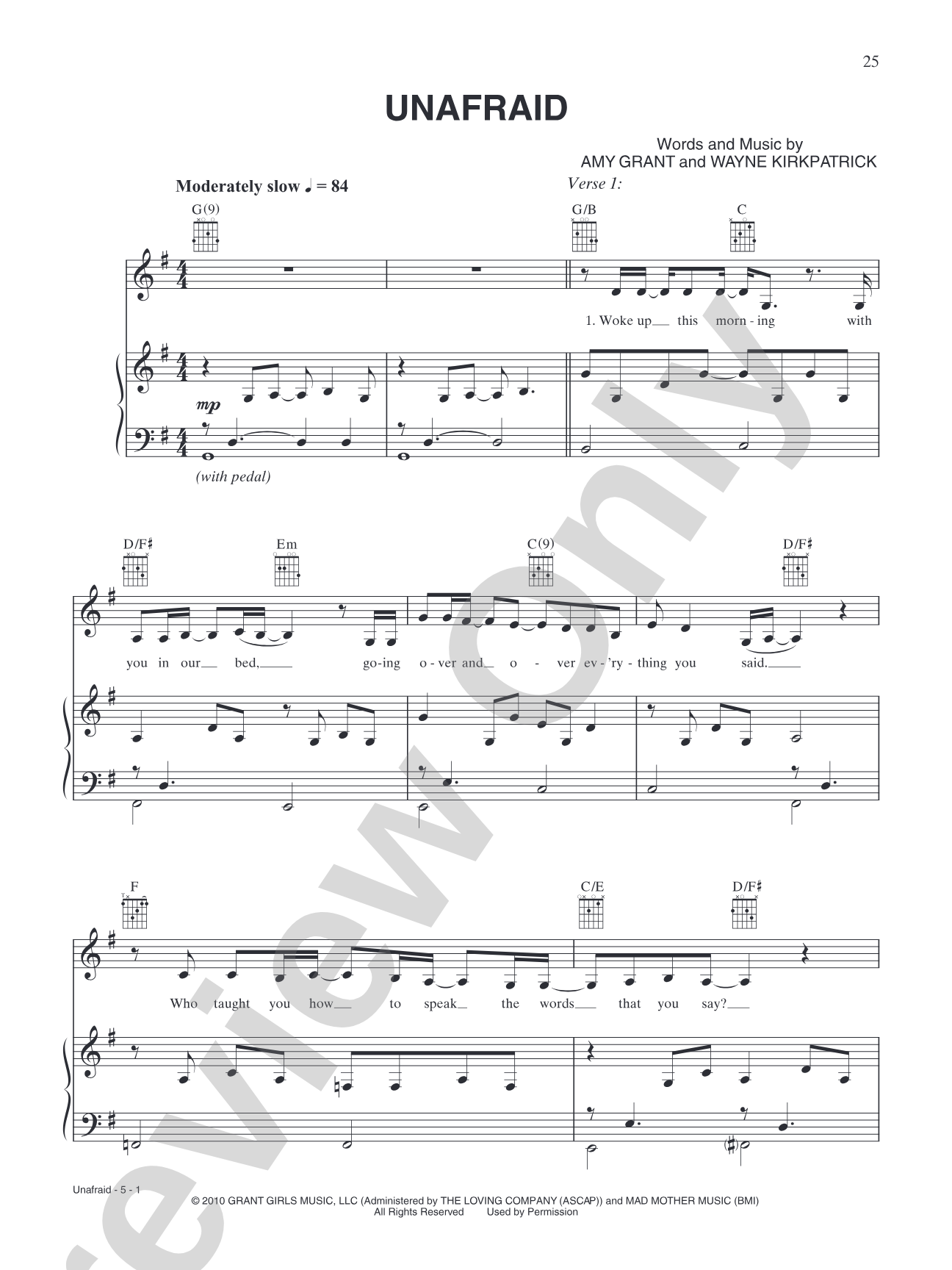 Unafraid: Piano/Vocal/Chords