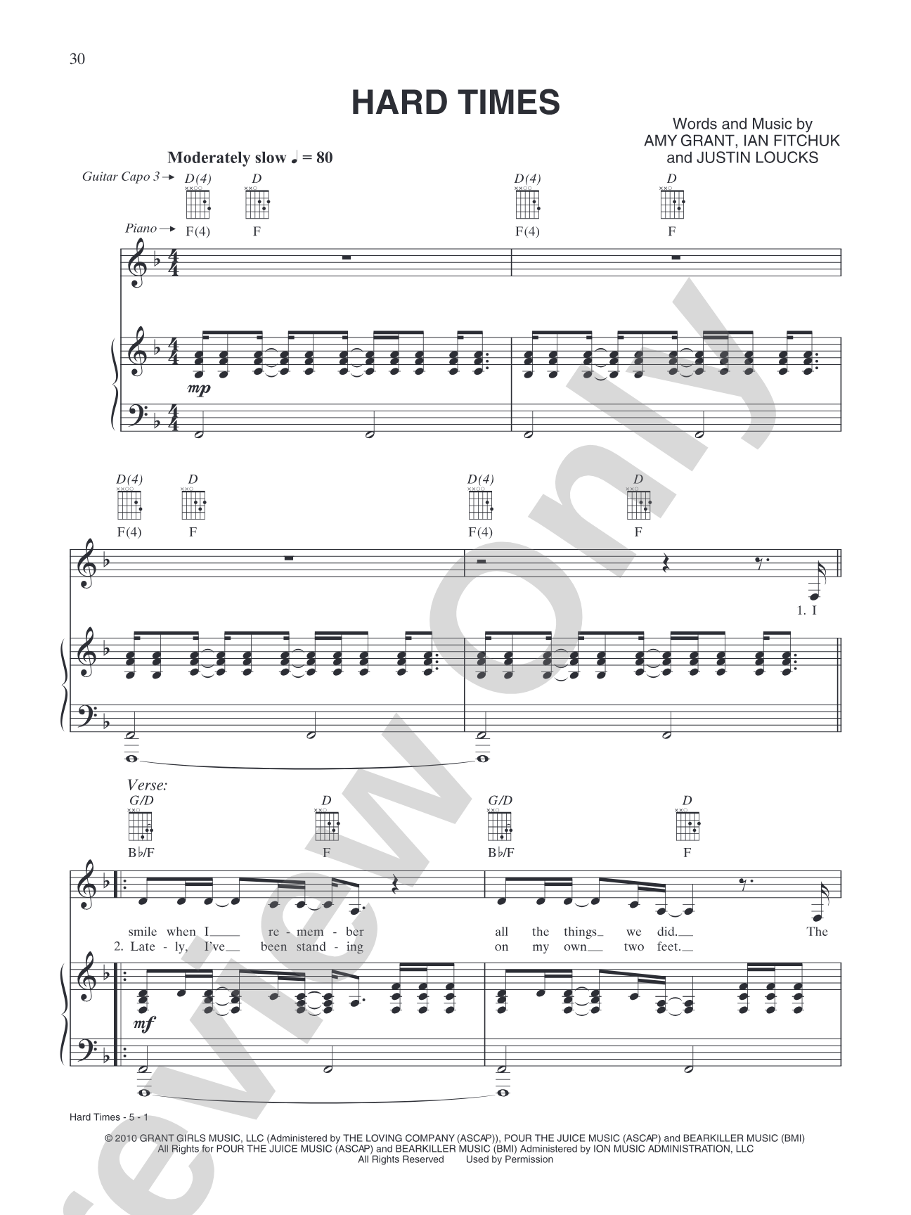 Hard Times: Piano/Vocal/Chords