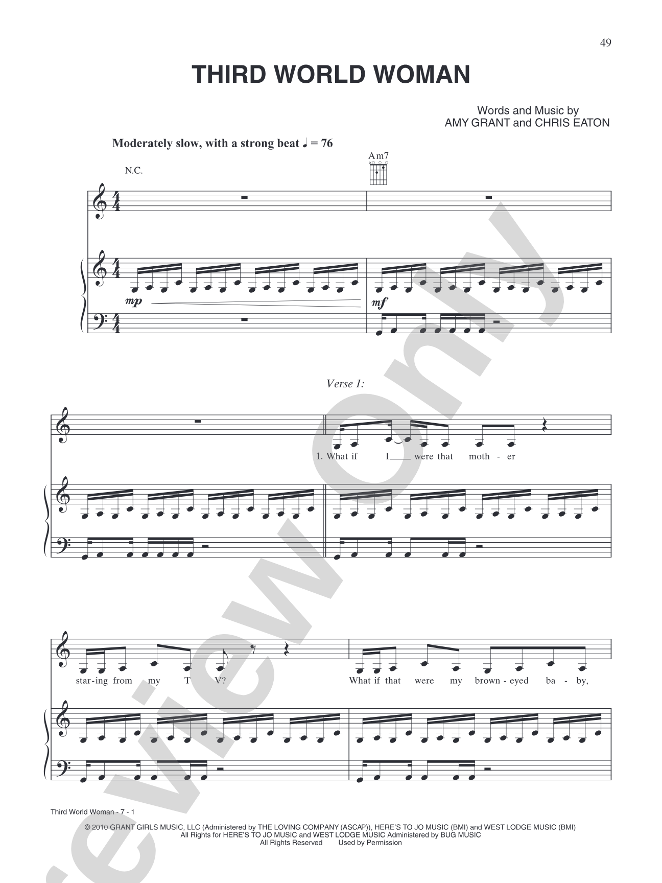 Third World Woman: Piano/Vocal/Chords