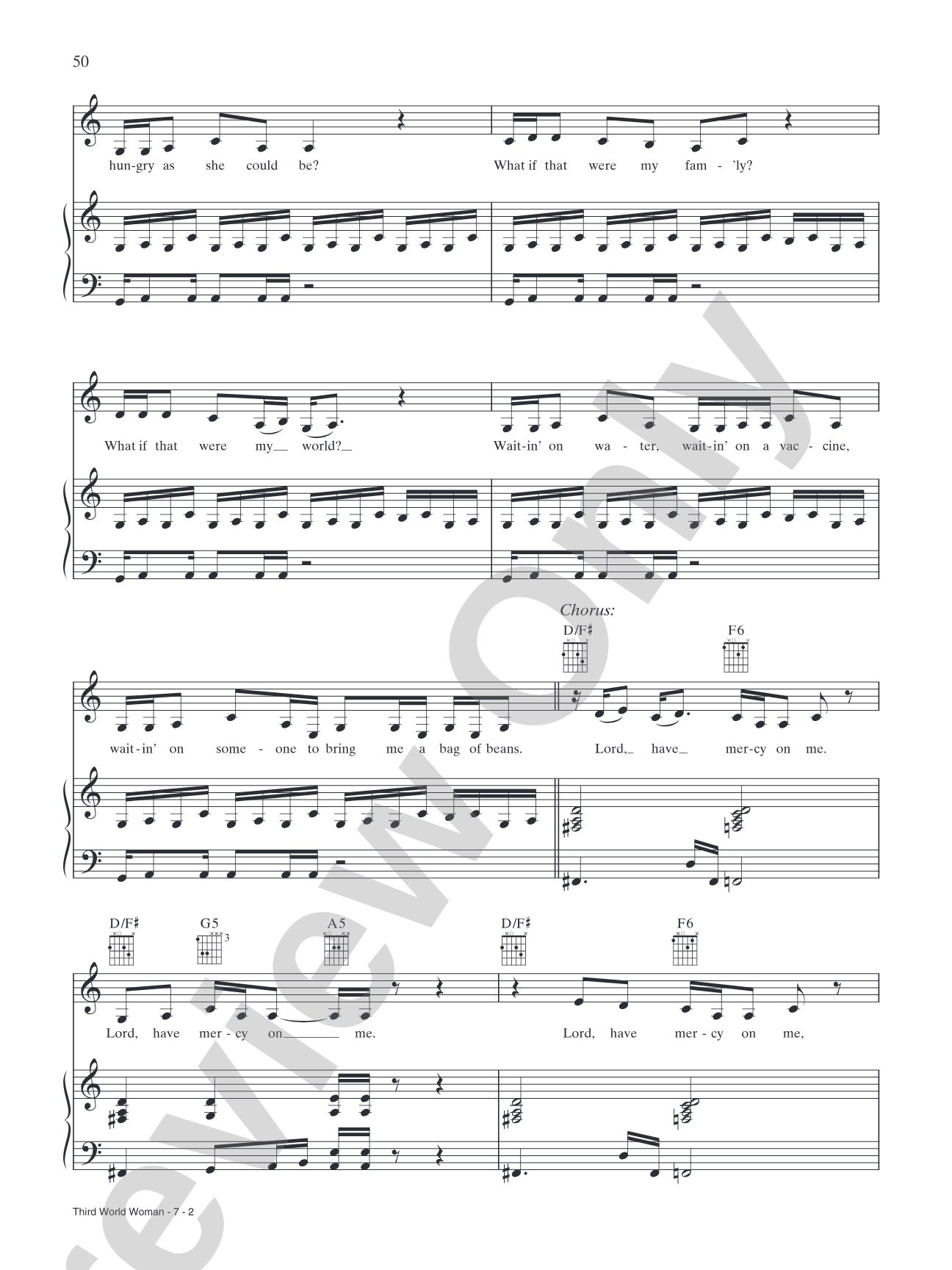 Third World Woman: Piano/Vocal/Chords
