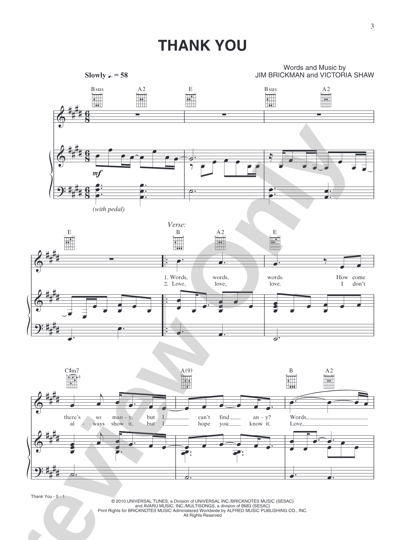 Thank You: Piano/Vocal/Chords