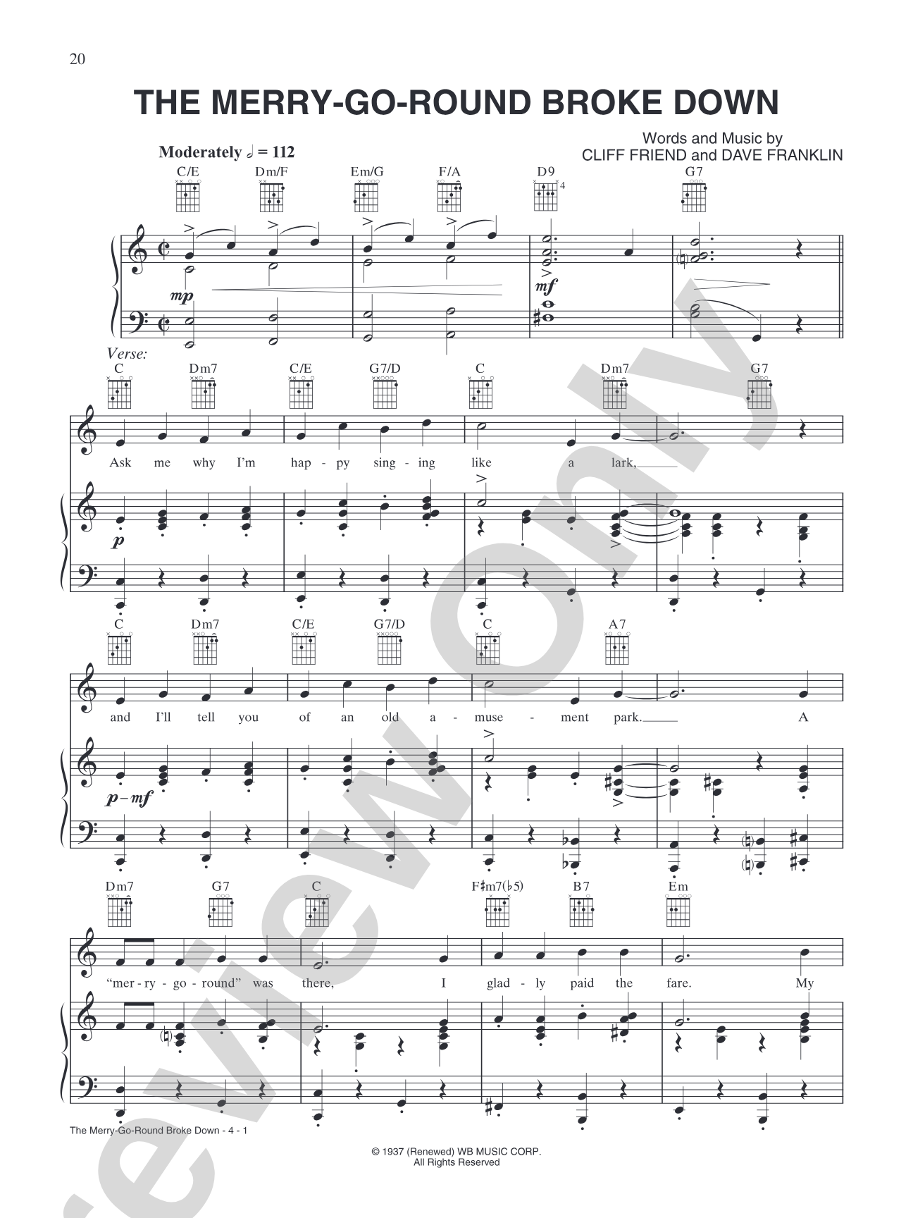 The Merry-Go-Round Broke Down (from "Merrie Melodies & Looney Tunes"): Piano/Vocal/Chords