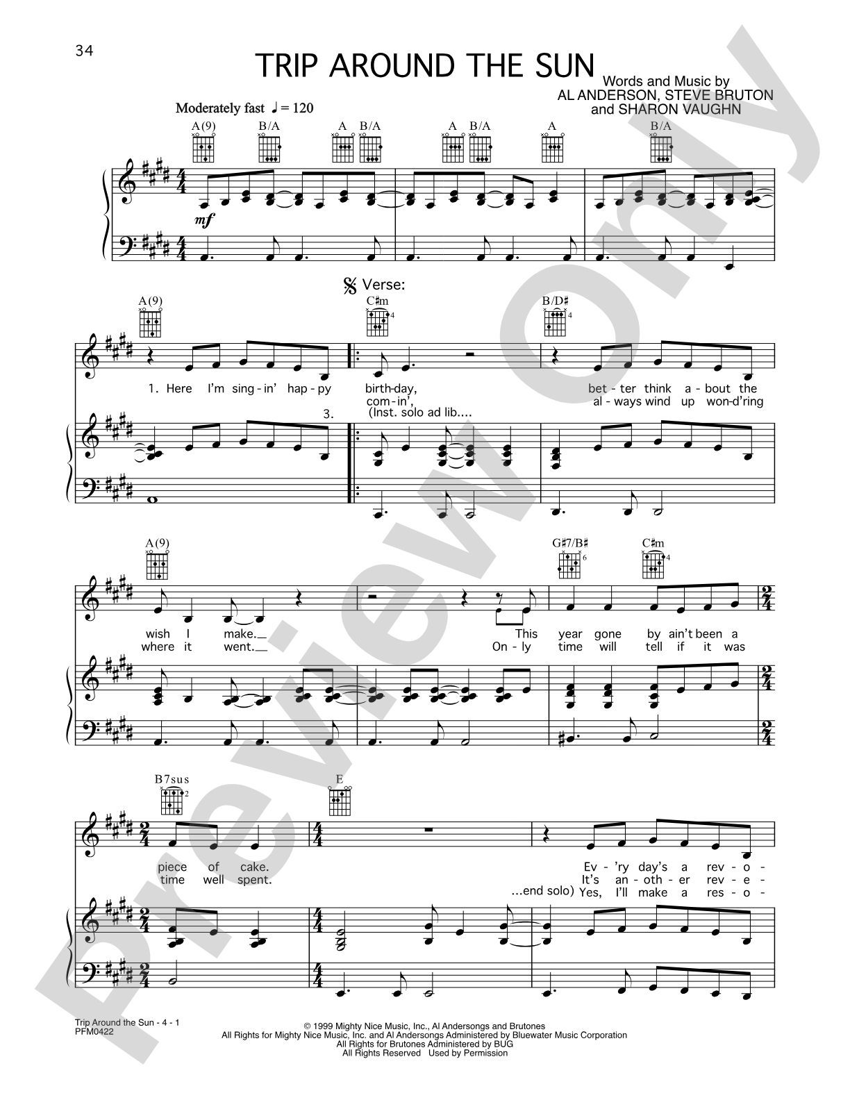 Trip Around the Sun: Piano/Vocal/Chords