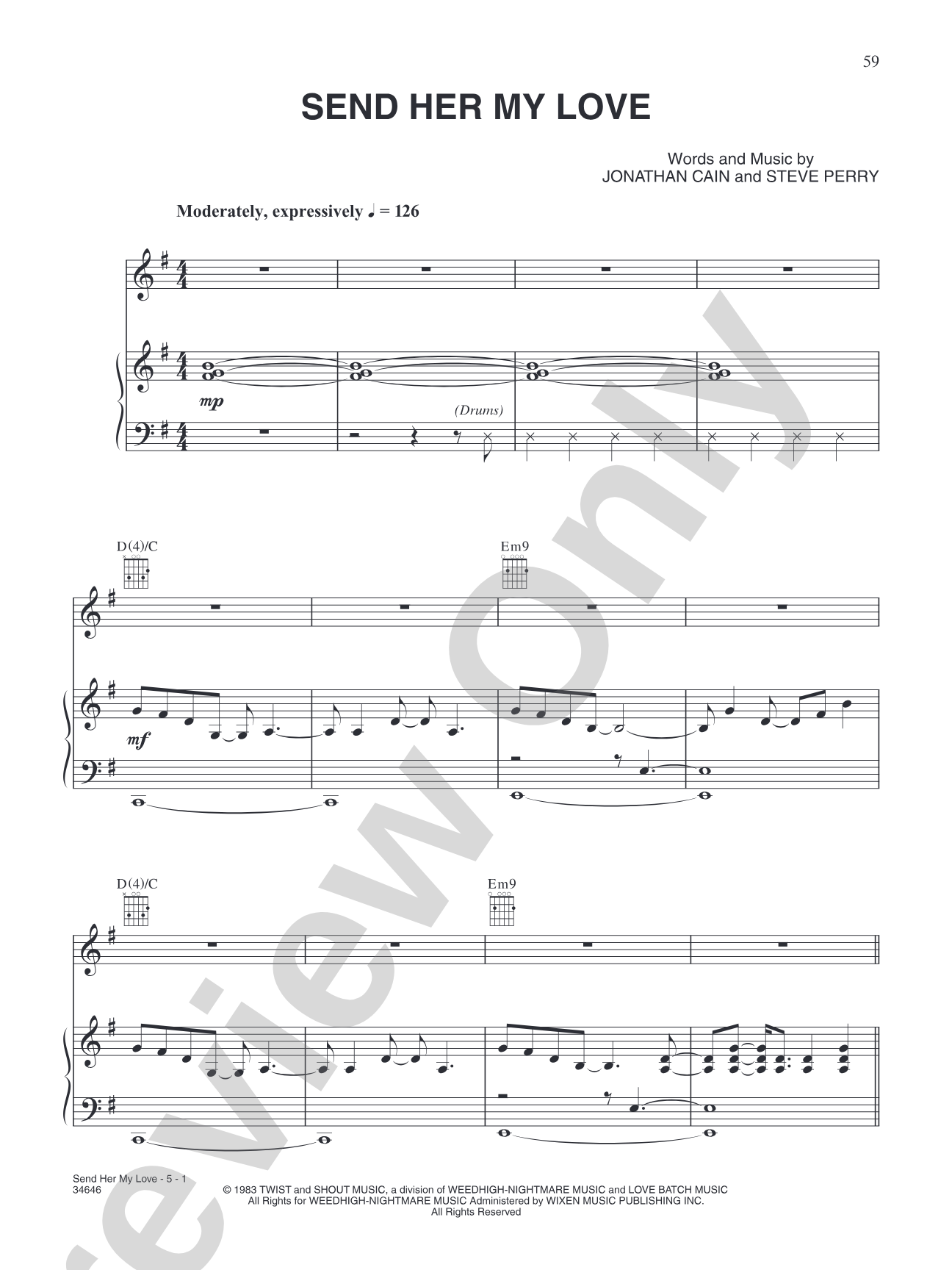 Send Her My Love: Piano/Vocal/Chords