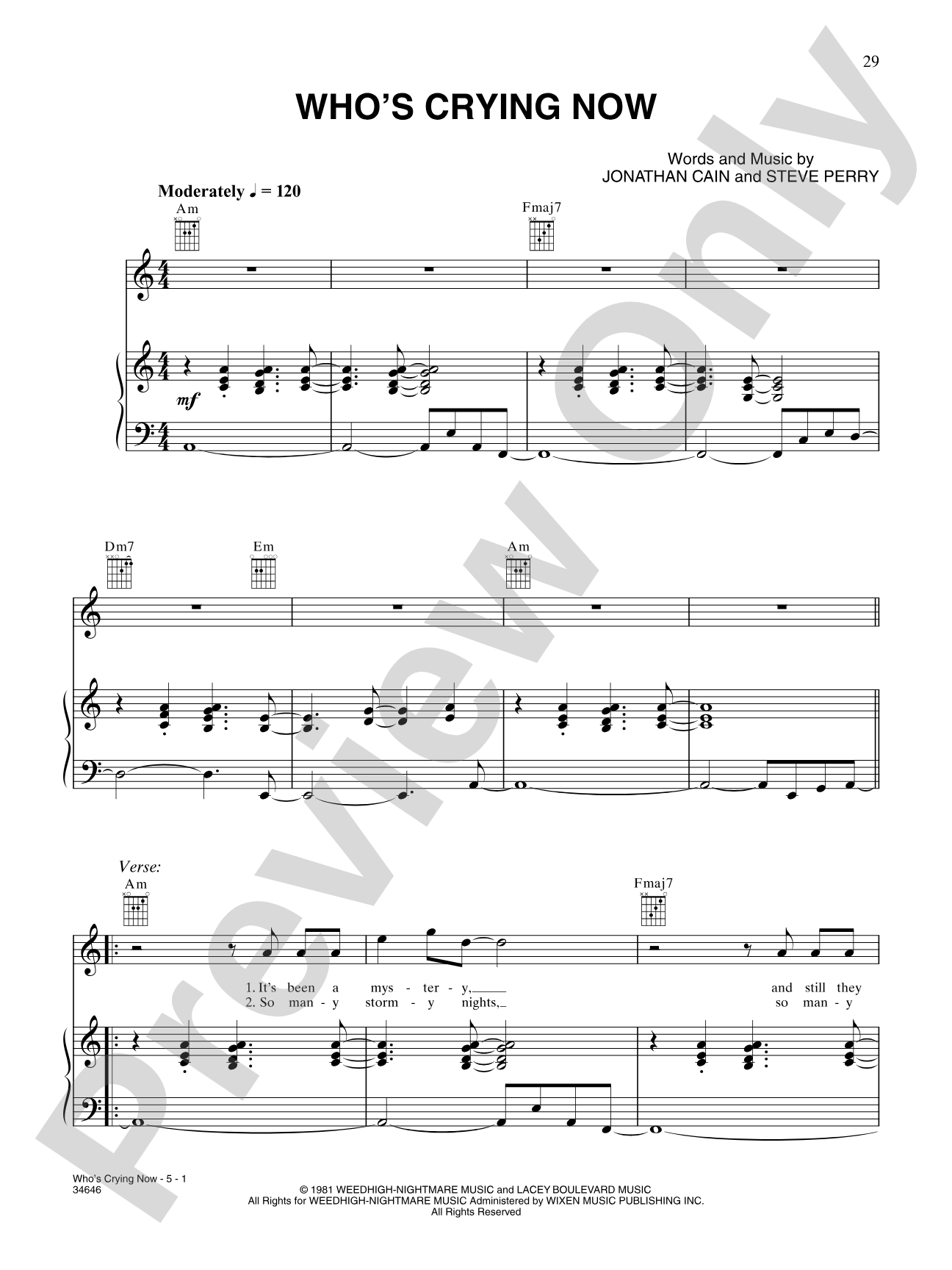 Who's Crying Now: Piano/Vocal/Chords