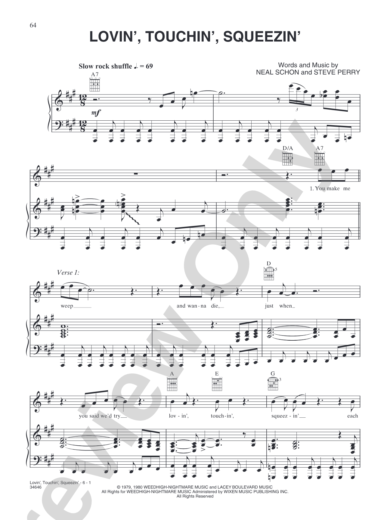 Lovin', Touchin', Squeezin': Piano/Vocal/Chords