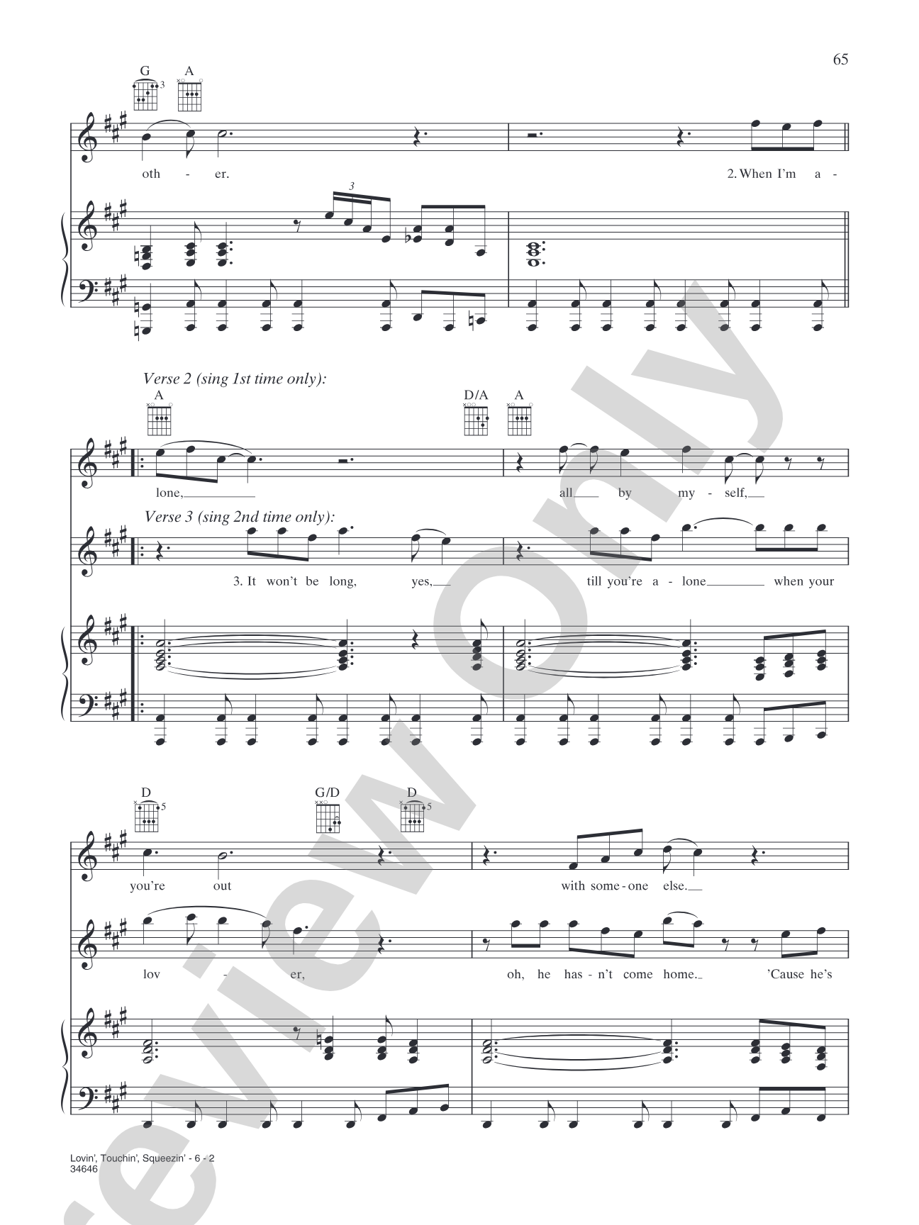 Lovin', Touchin', Squeezin': Piano/Vocal/Chords