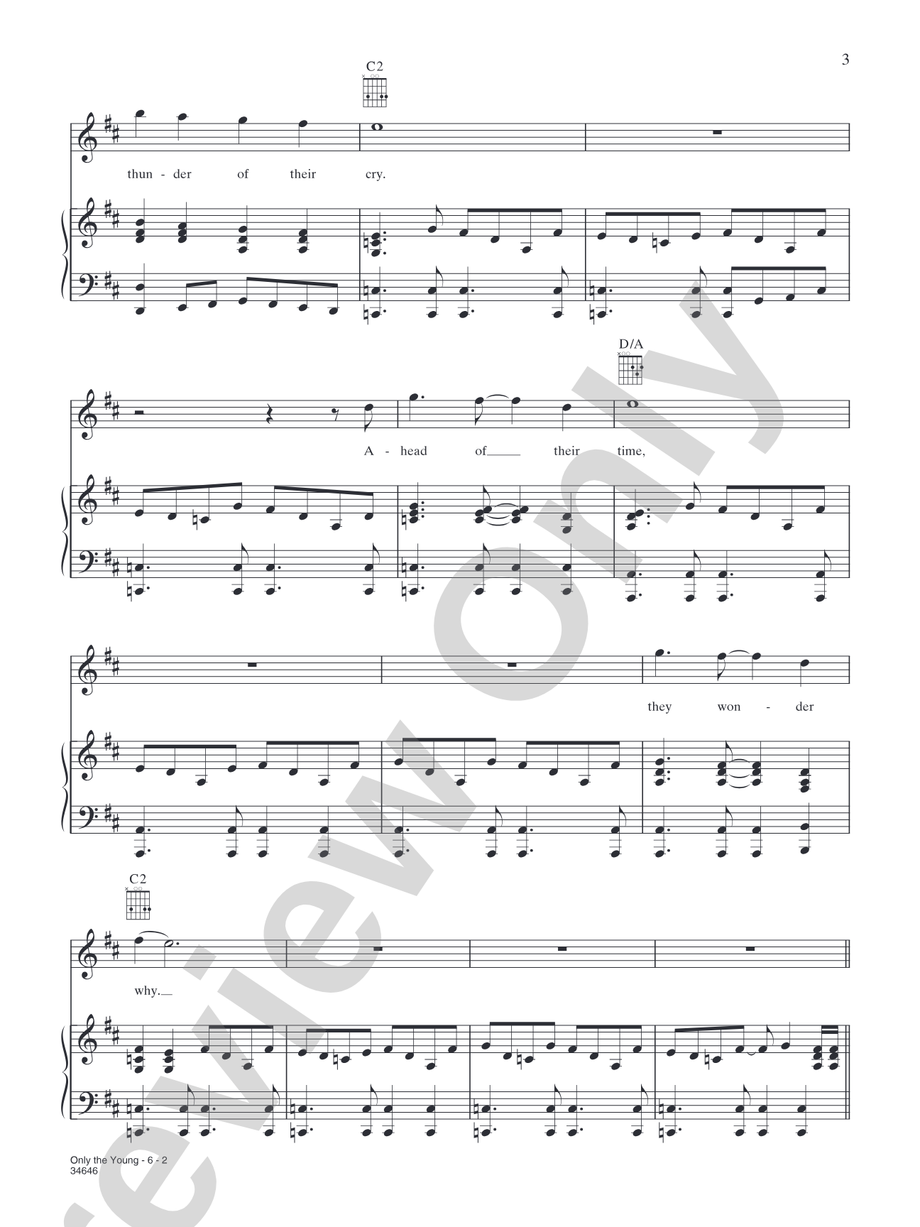 Only The Young: Piano/Vocal/Chords