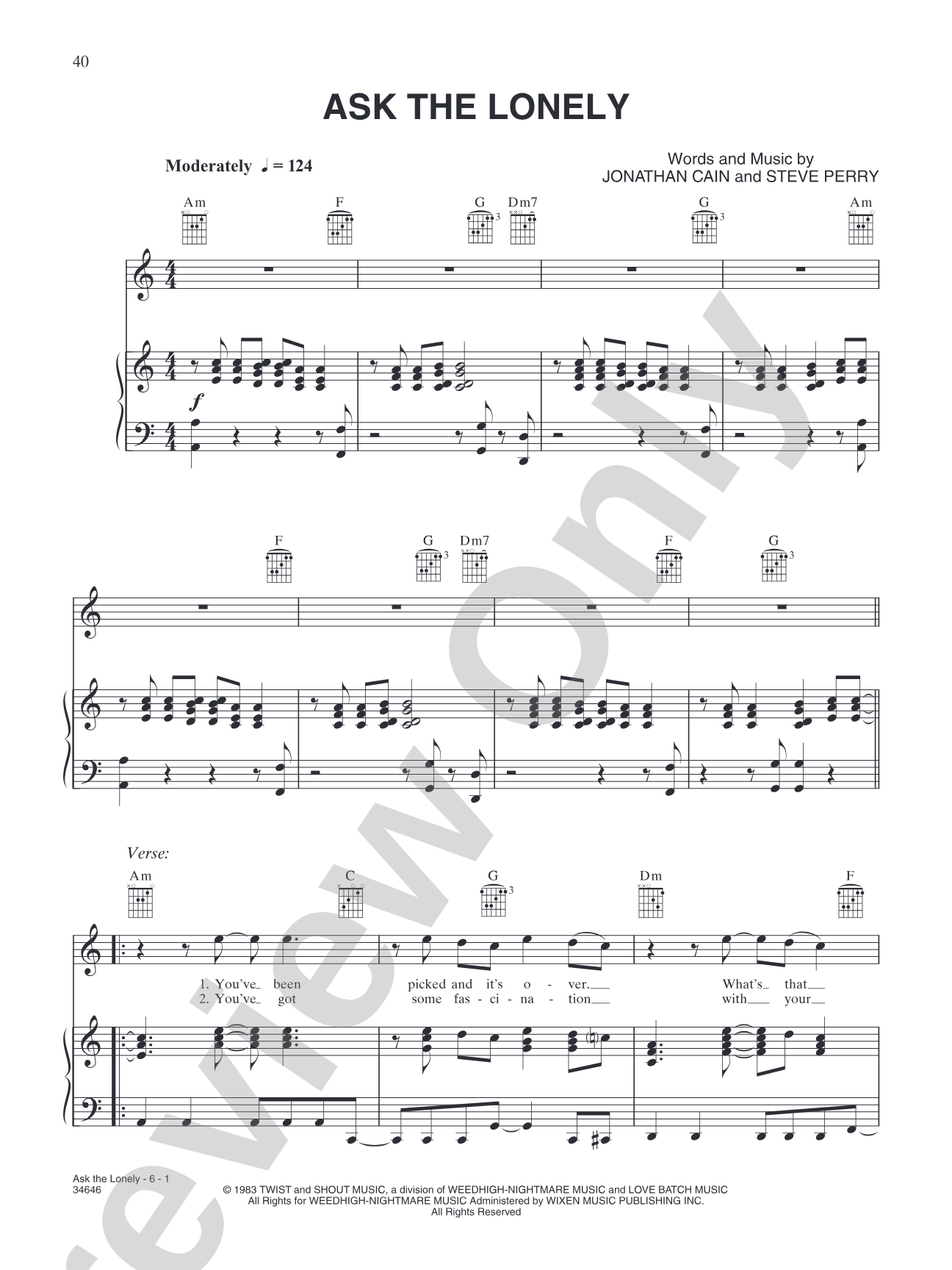 Ask The Lonely: Piano/Vocal/Chords