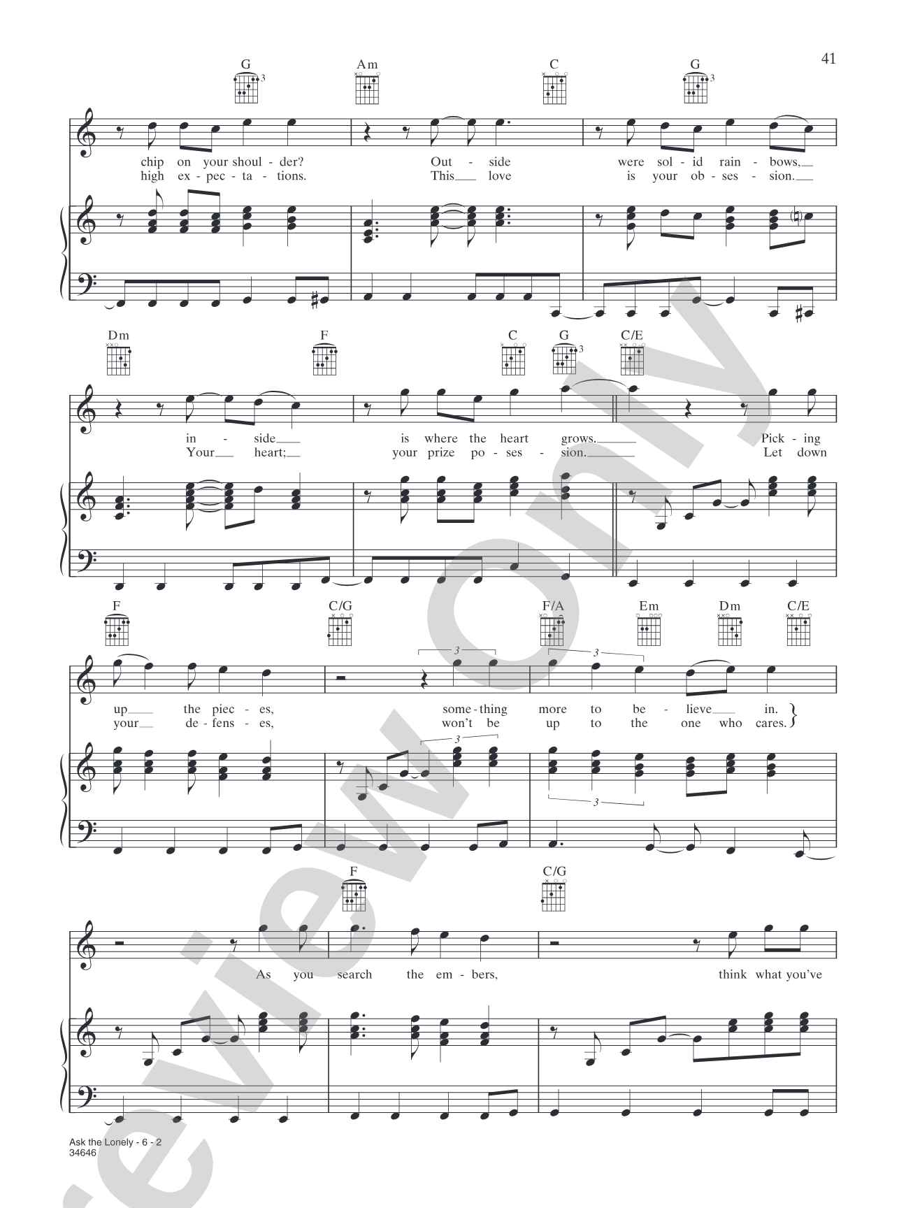 Ask The Lonely: Piano/Vocal/Chords