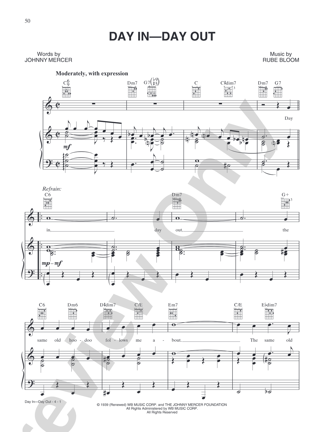 Day In Day Out: Piano/Vocal/Chords
